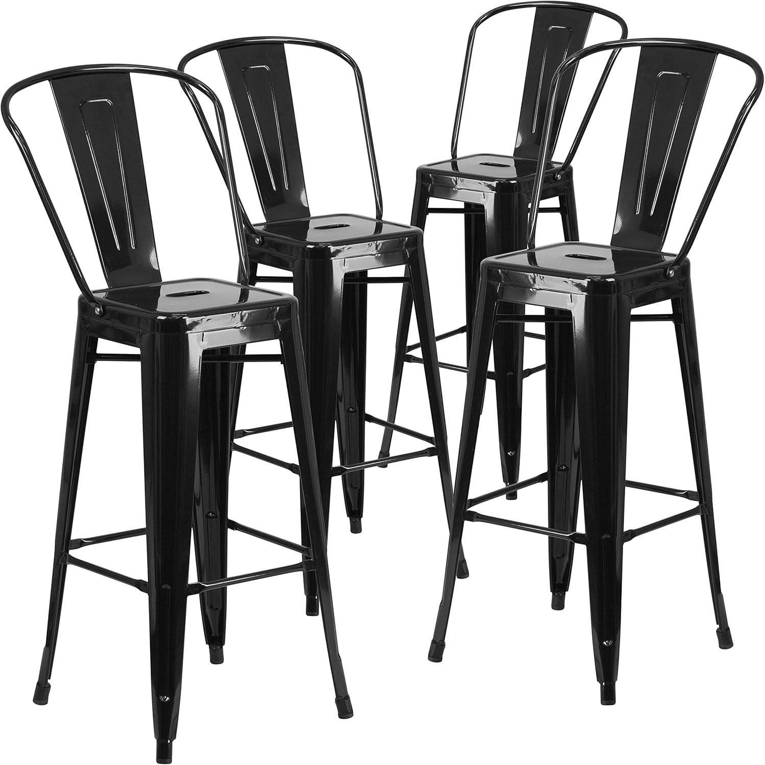 Modern Industrial Black Galvanized Steel Mid-Back Bar Stool