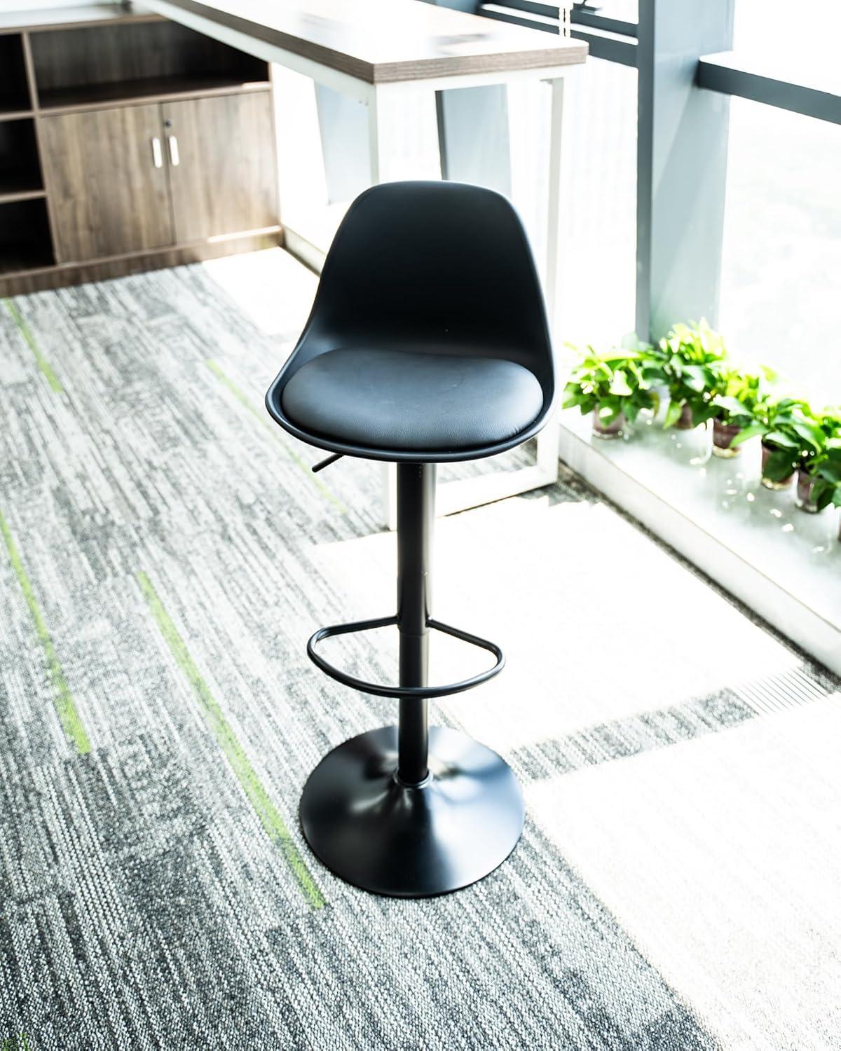 Emma and Oliver 2 Pack Contemporary Black Vinyl Bucket Seat Adjustable Height Barstool-Chrome Base