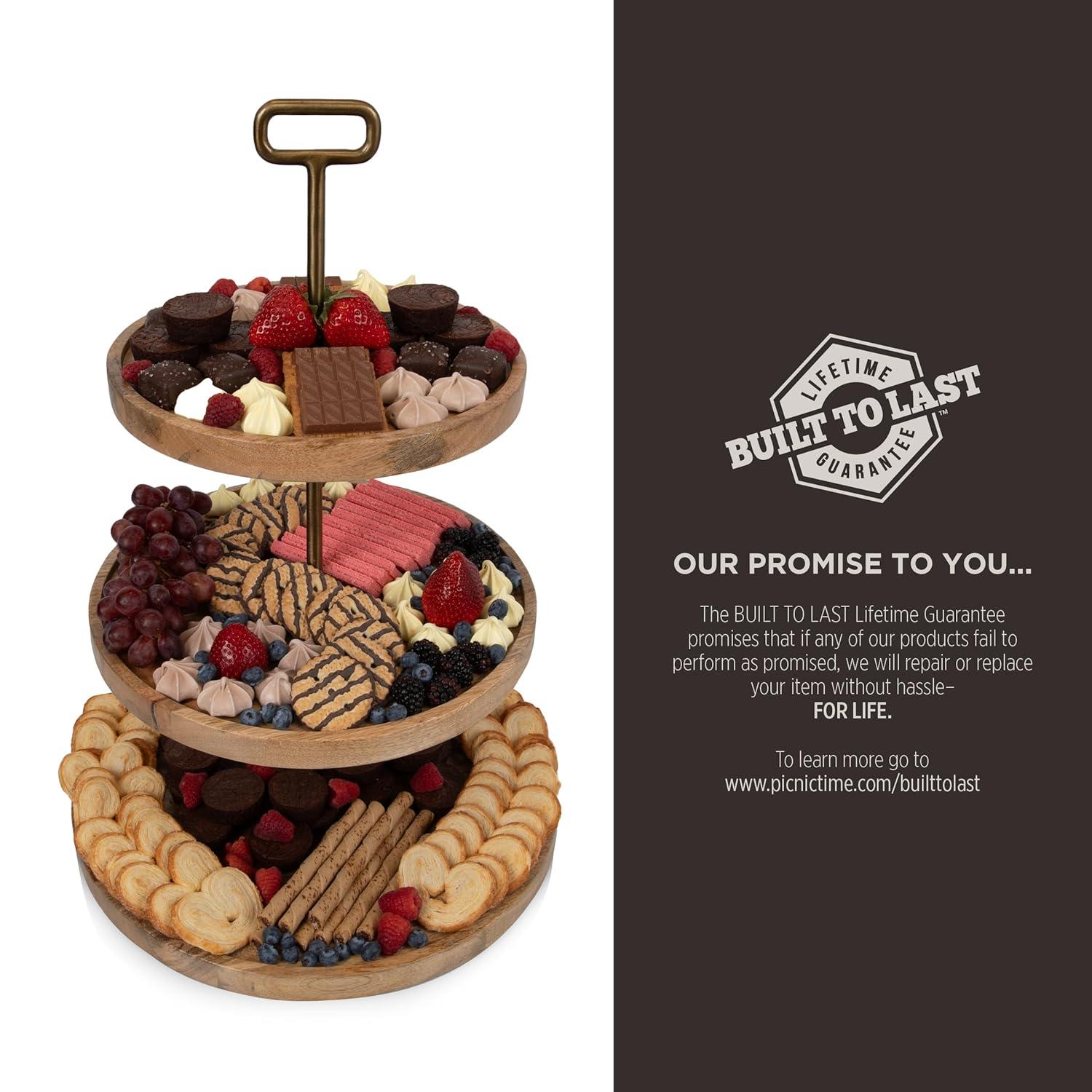 Millwood Pines Tapas 3-Tiered Serving Tray, Mango wood Cupcake Stand, Wooden Cheese Board Darfasha