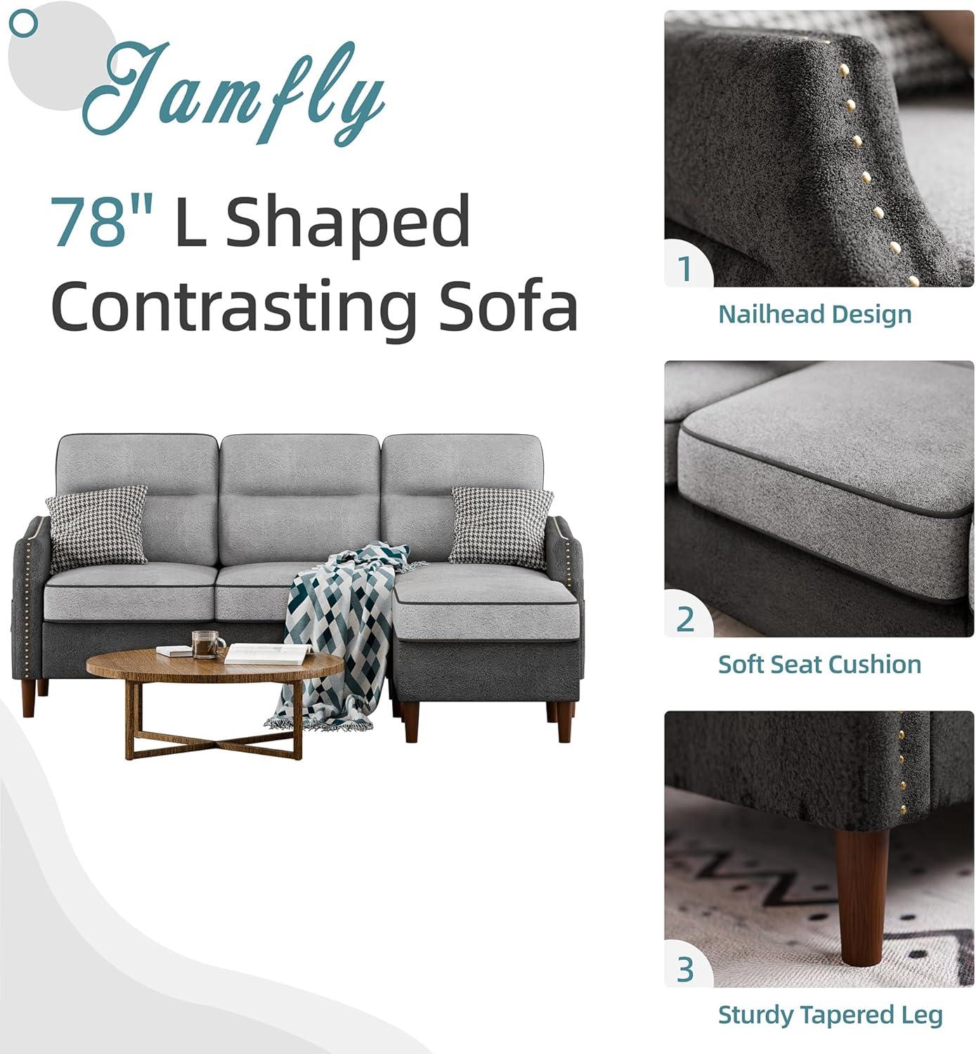 78" Sectional L Shaped Sofa Couch