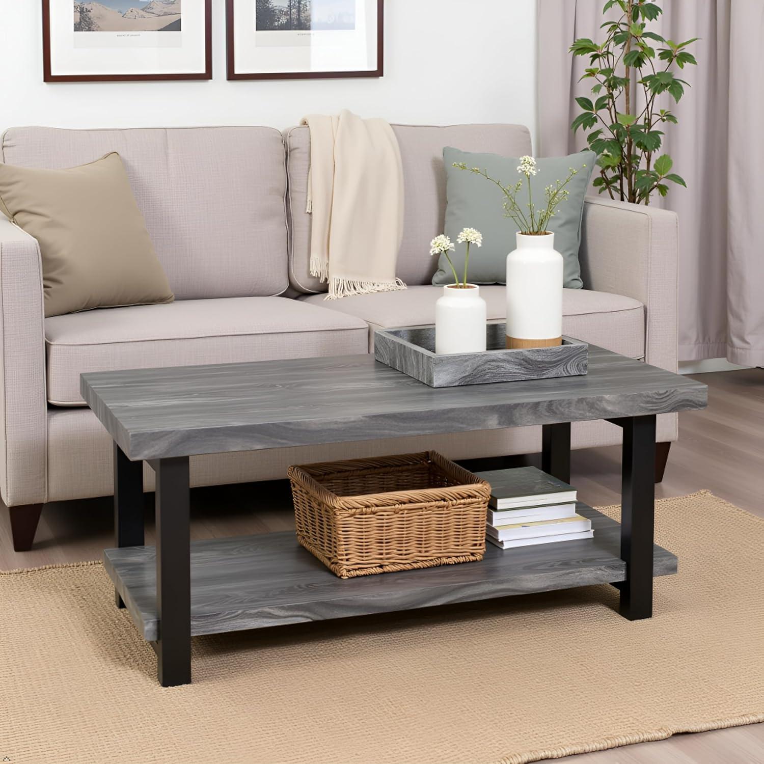 42" Pomona Metal and Reclaimed Wood Coffee Table Slate Gray - Alaterre Furniture