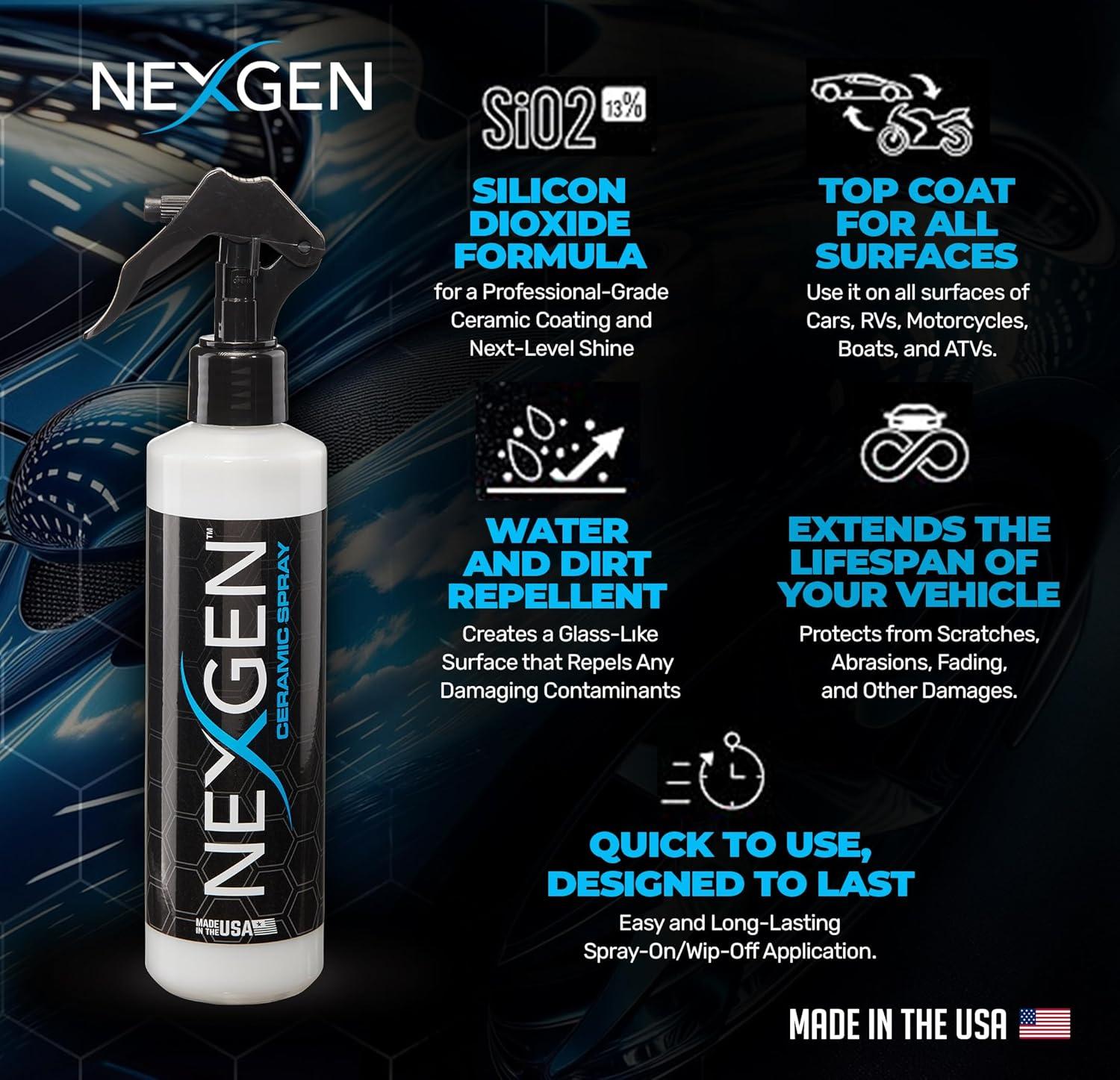 Nexgen Ceramic Spray Silicon Dioxide — Ceramic Coating Spray for Cars — Professional-Grade Protective Sealant Polish for Cars, RVs, Motorcycles, Boats, and ATVs — 8oz Bottle
