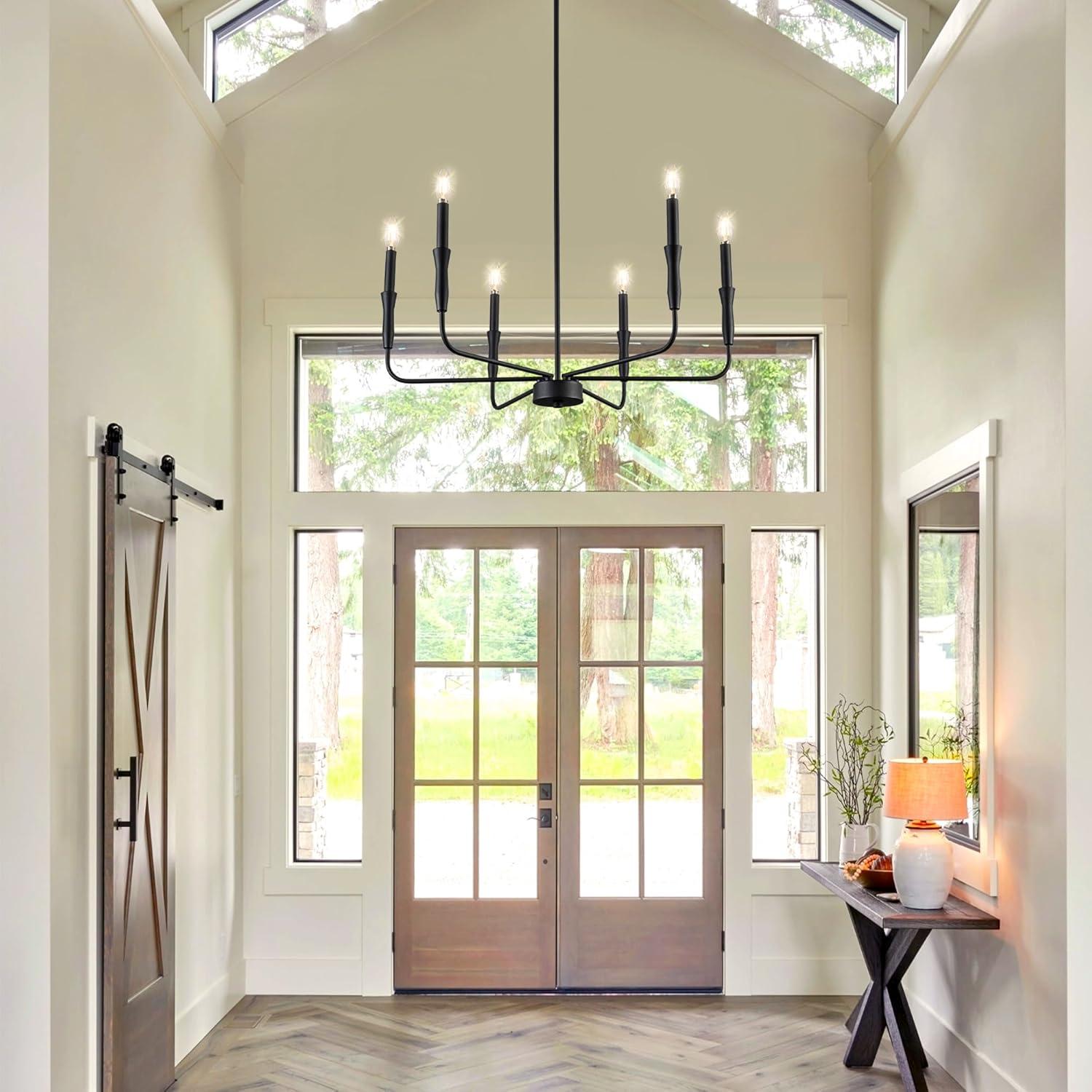 SineRise Black Chandelier, 6-Light Modern Farmhouse Chandelier, Candle Chandelier Light Fixtures, Rustic Industrial Chandelier for Entryway, Bedroom, Foyer and Living Room