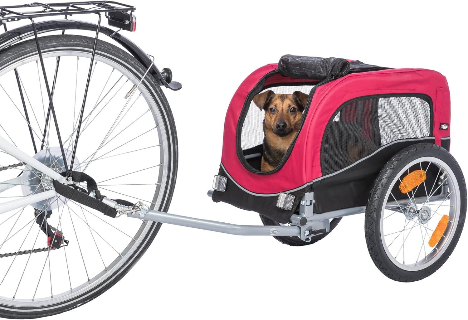 TRIXIE Foldable 2-in-1 Bicycle Trailer for Small Dogs with Windows & Large Door, Black & Red