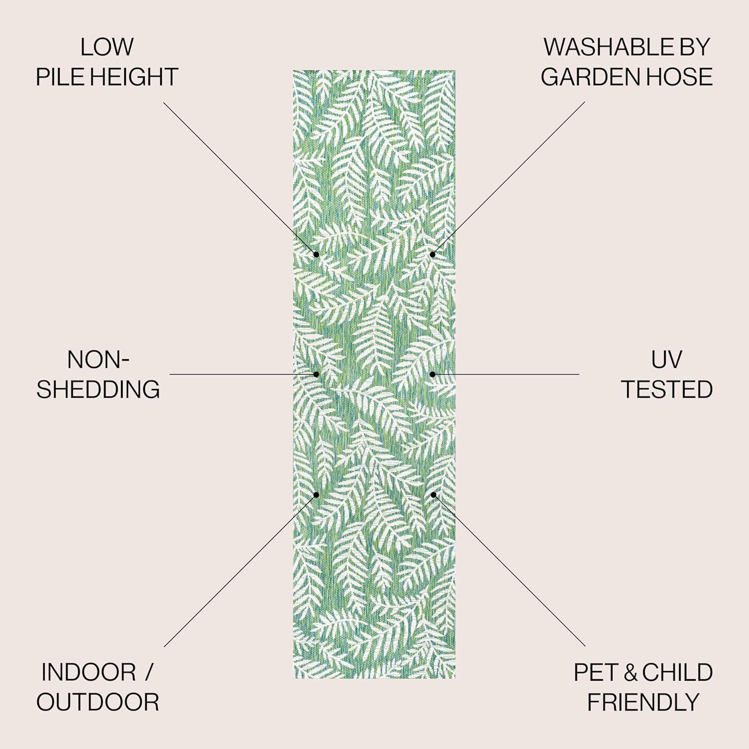 3' x 5' Nevis Palm Frond Indoor/Outdoor Area Rug, Cream/Green - JONATHAN Y