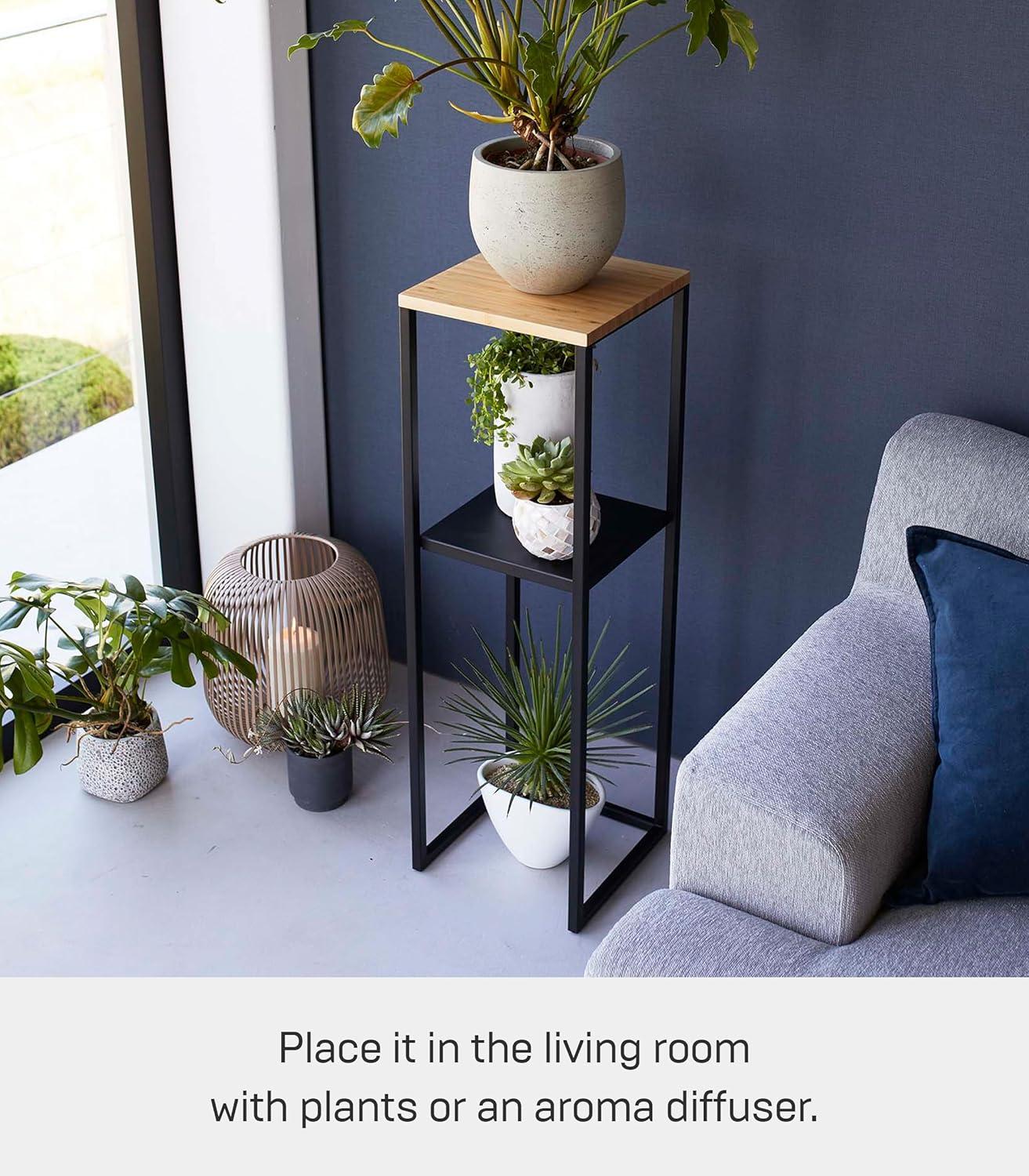 Yamazaki Home Two-Tier Display and Storage Shelf, Black, Steel + Wood