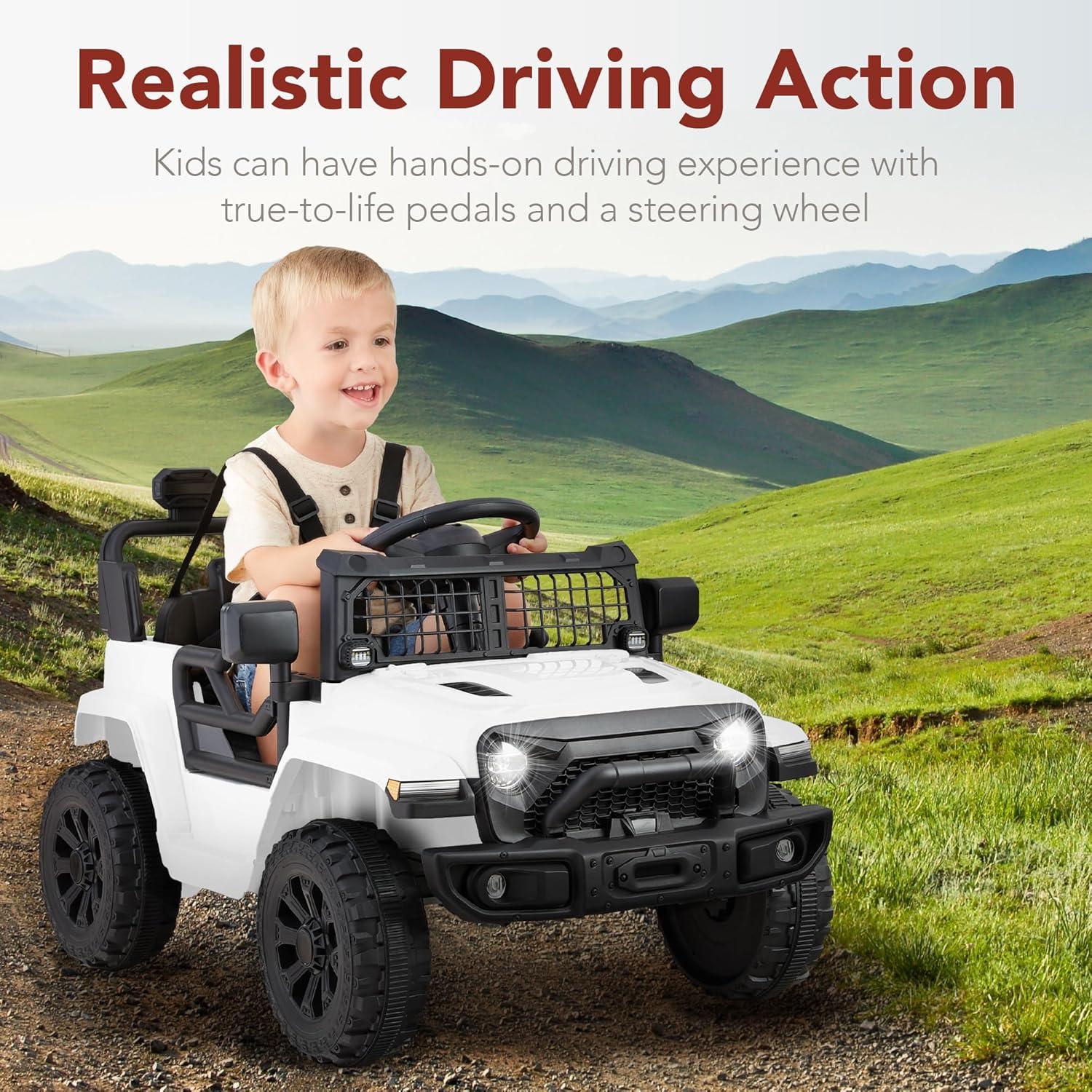 Best Choice Products 6V Kids Ride-On Truck Car w/ Parent Remote Control, 4-Wheel Suspension, LED Lights - White