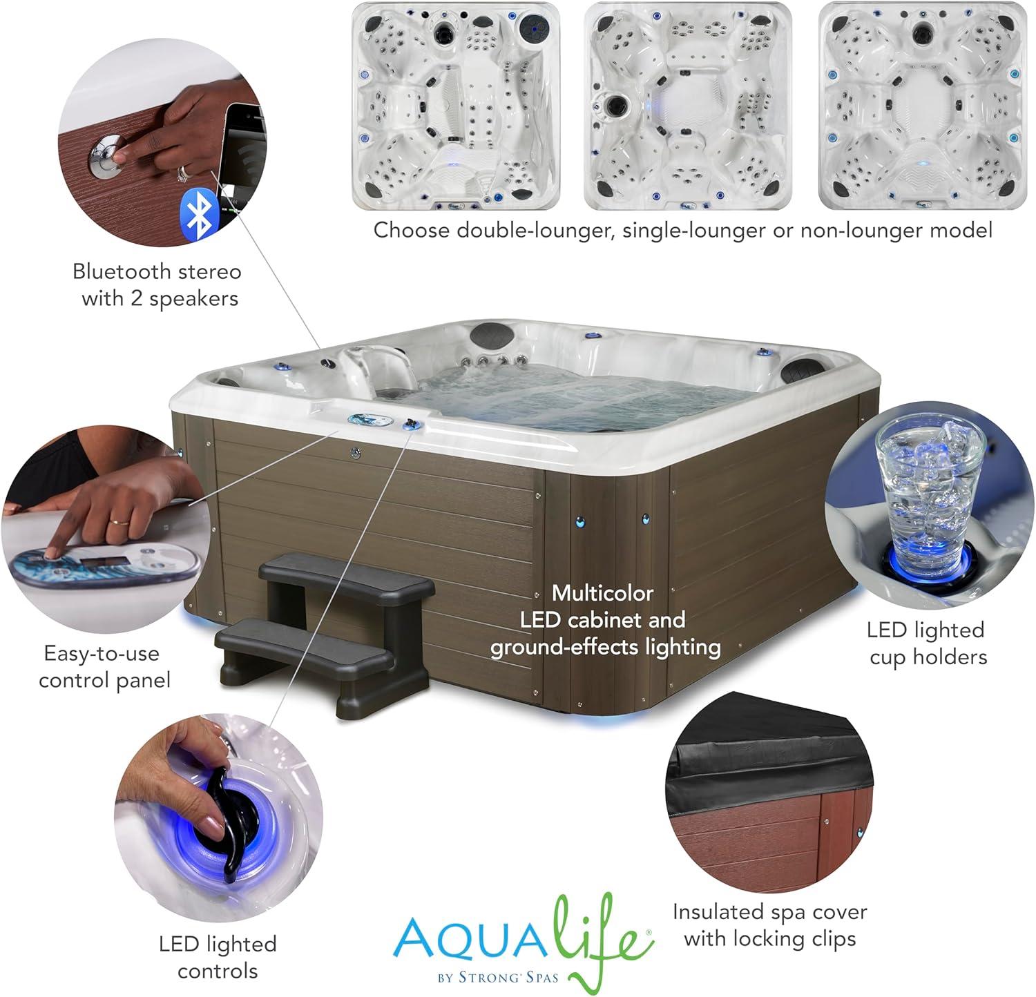 Amplified 6-Person Square Grey and White Hot Tub with 100 Jets