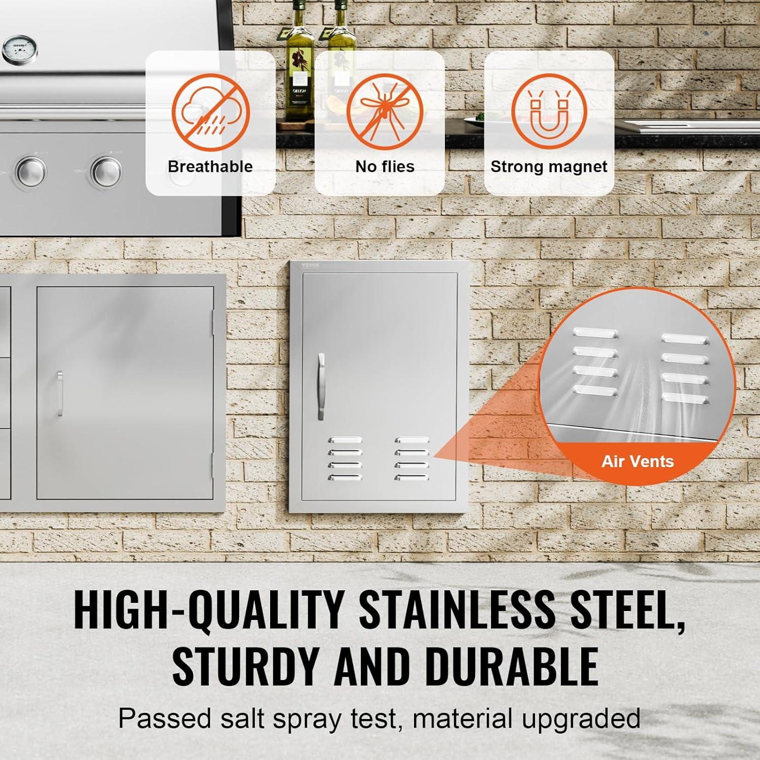 Stainless Steel Outdoor Kitchen BBQ Access Door with Handle and Vents