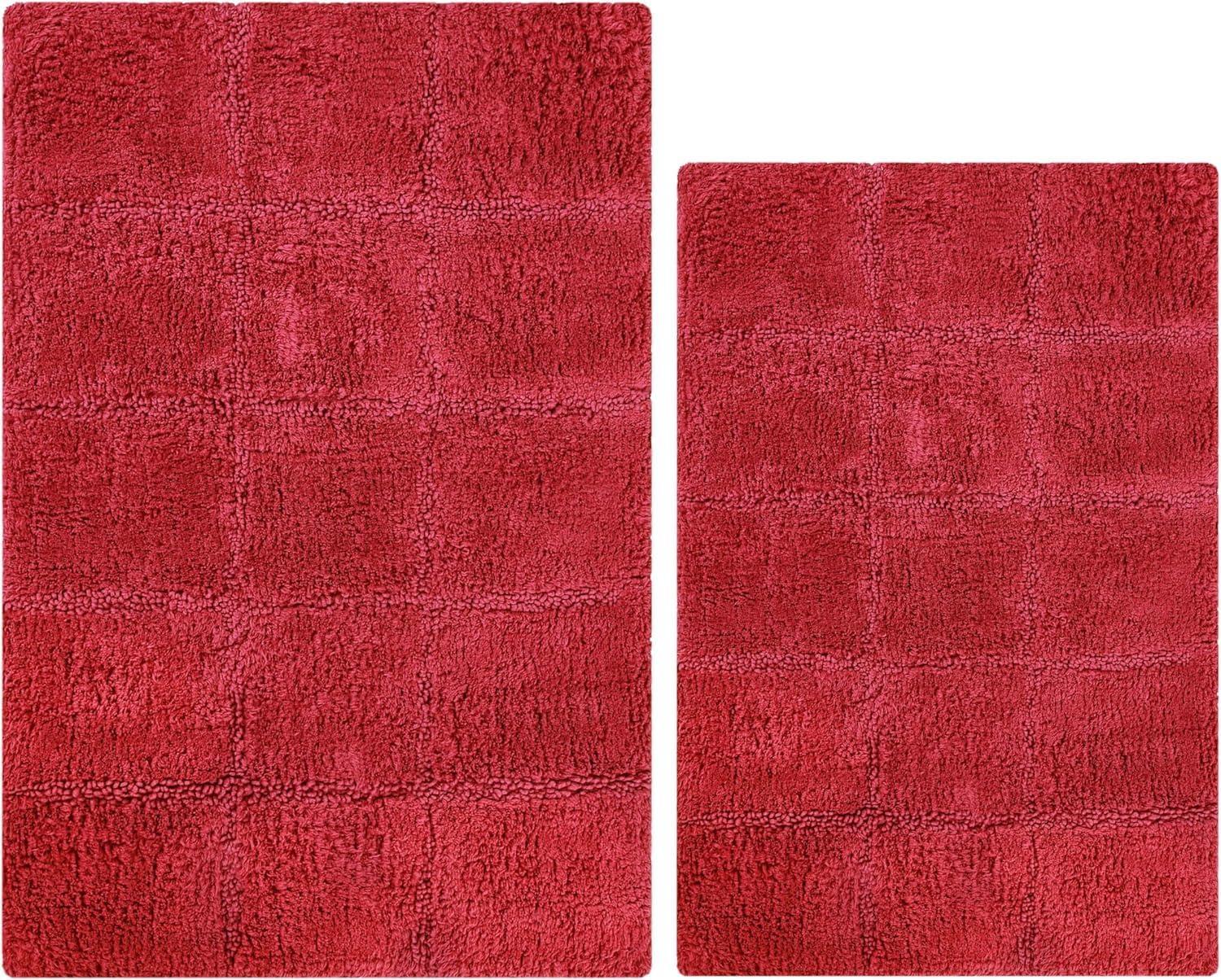 Cotton Checkered 2-Piece Toast Highly Absorbent Non-Slip Bath Rug Set by Superior