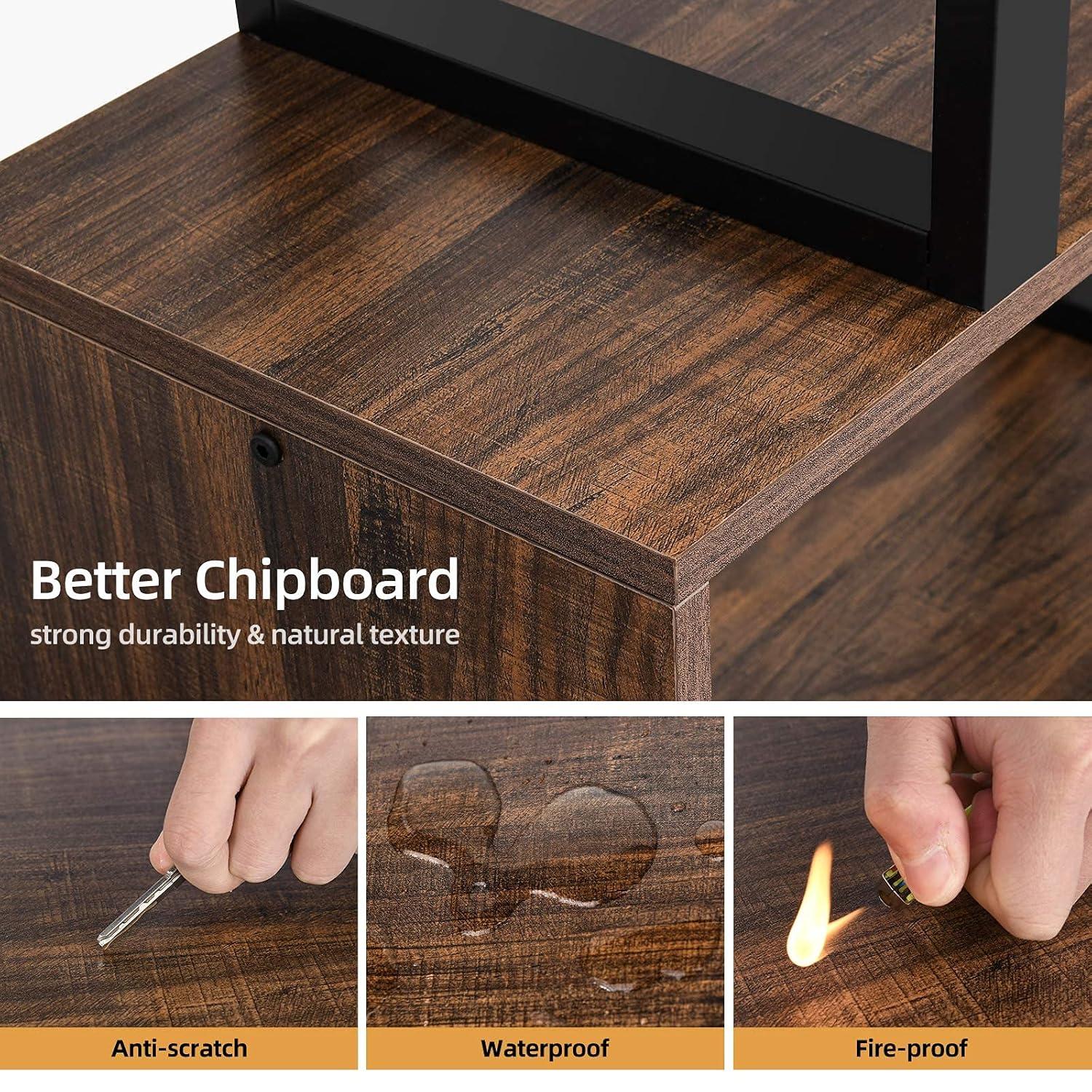 YITAHOME 5-Tier Bookshelf, S-Shaped Z-Shelf Bookshelves and Bookcase, Industrial Freestanding Multifunctional Decorative Storage Shelving for Living Room Home Office, Retro Brown