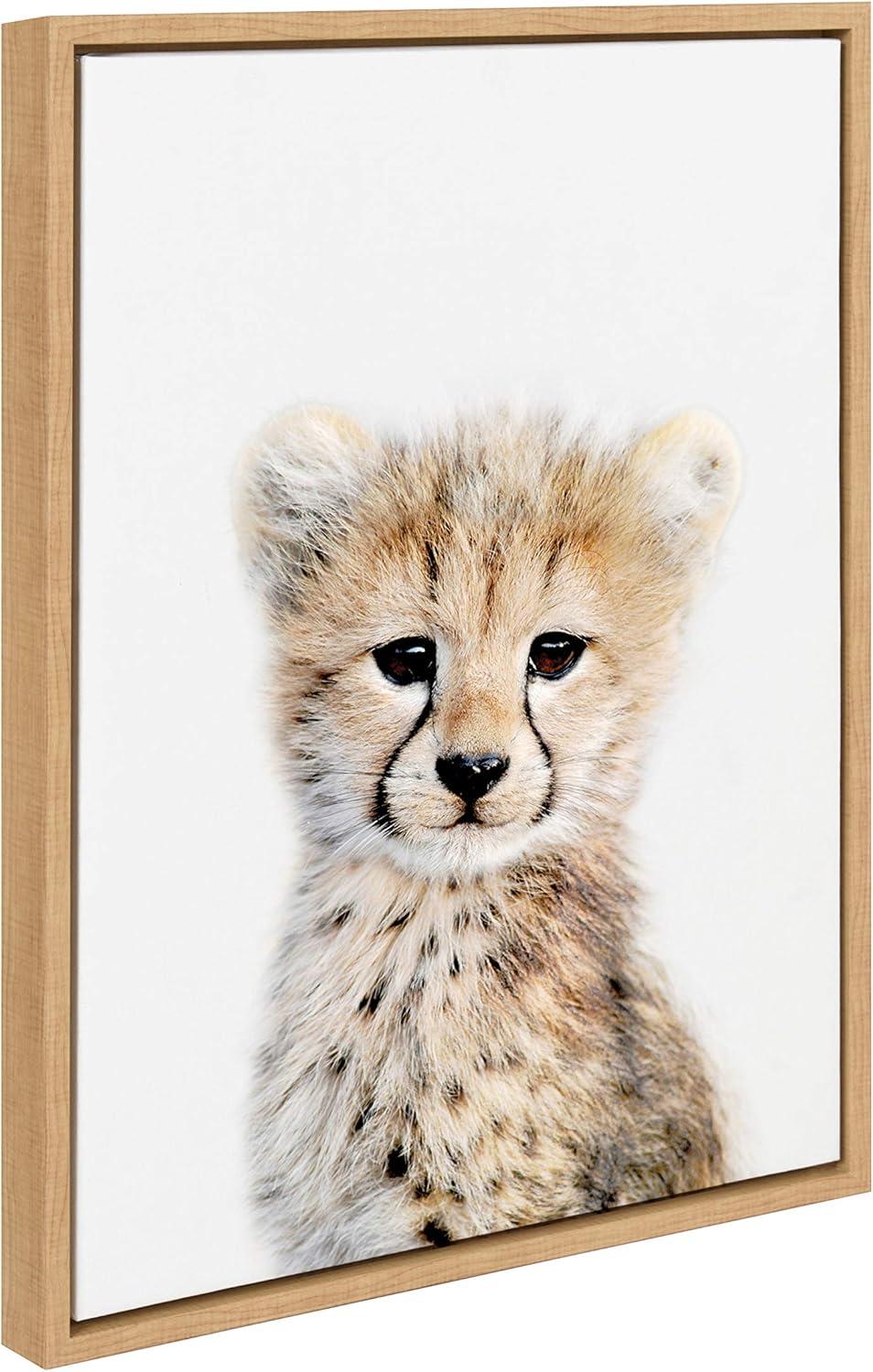 18" x 24" Sylvie Cheetah Framed Canvas by Amy Peterson Natural: Kate & Laurel, Vertical Wall Art