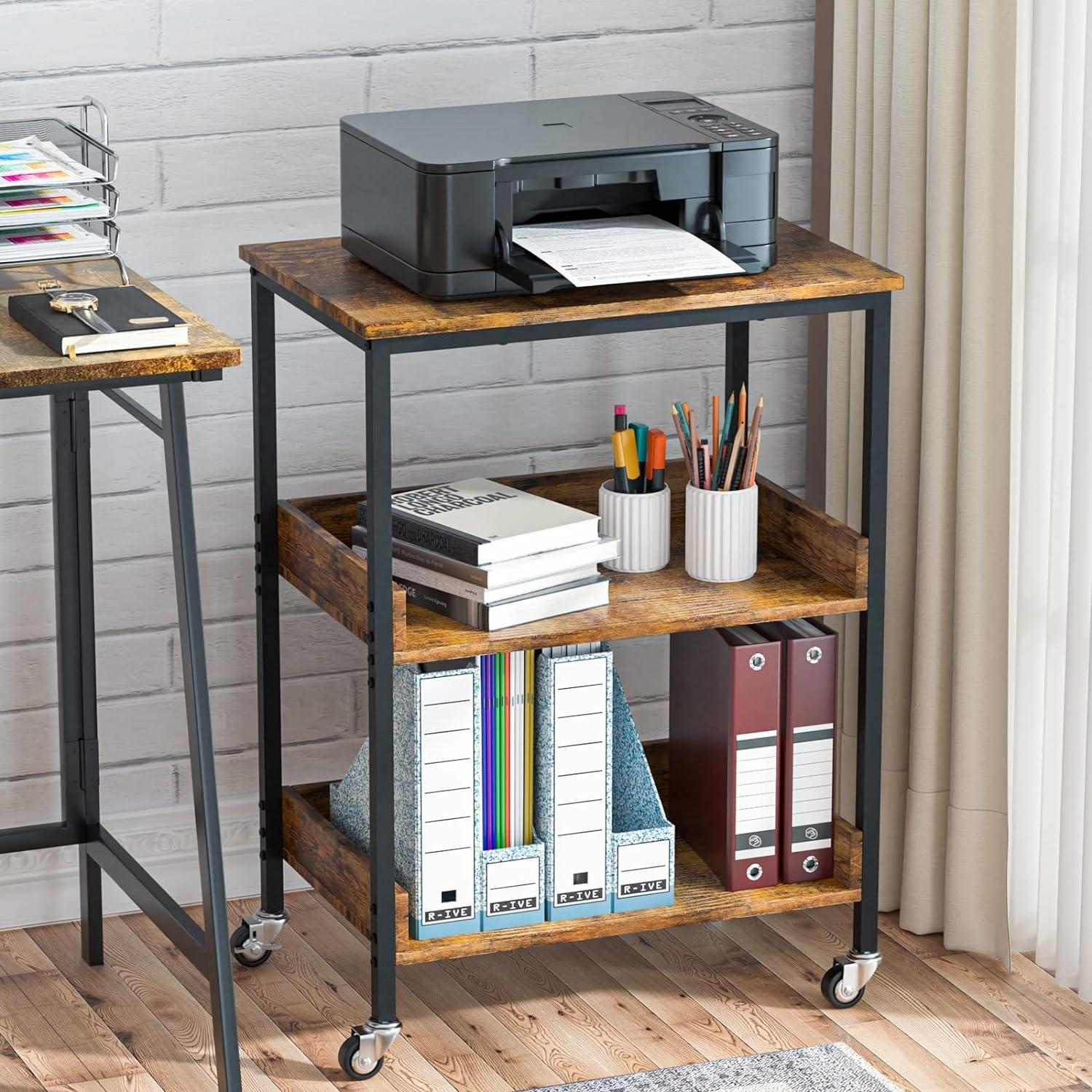 Rustic Brown 3-Tier Rolling Kitchen Utility Cart with Storage