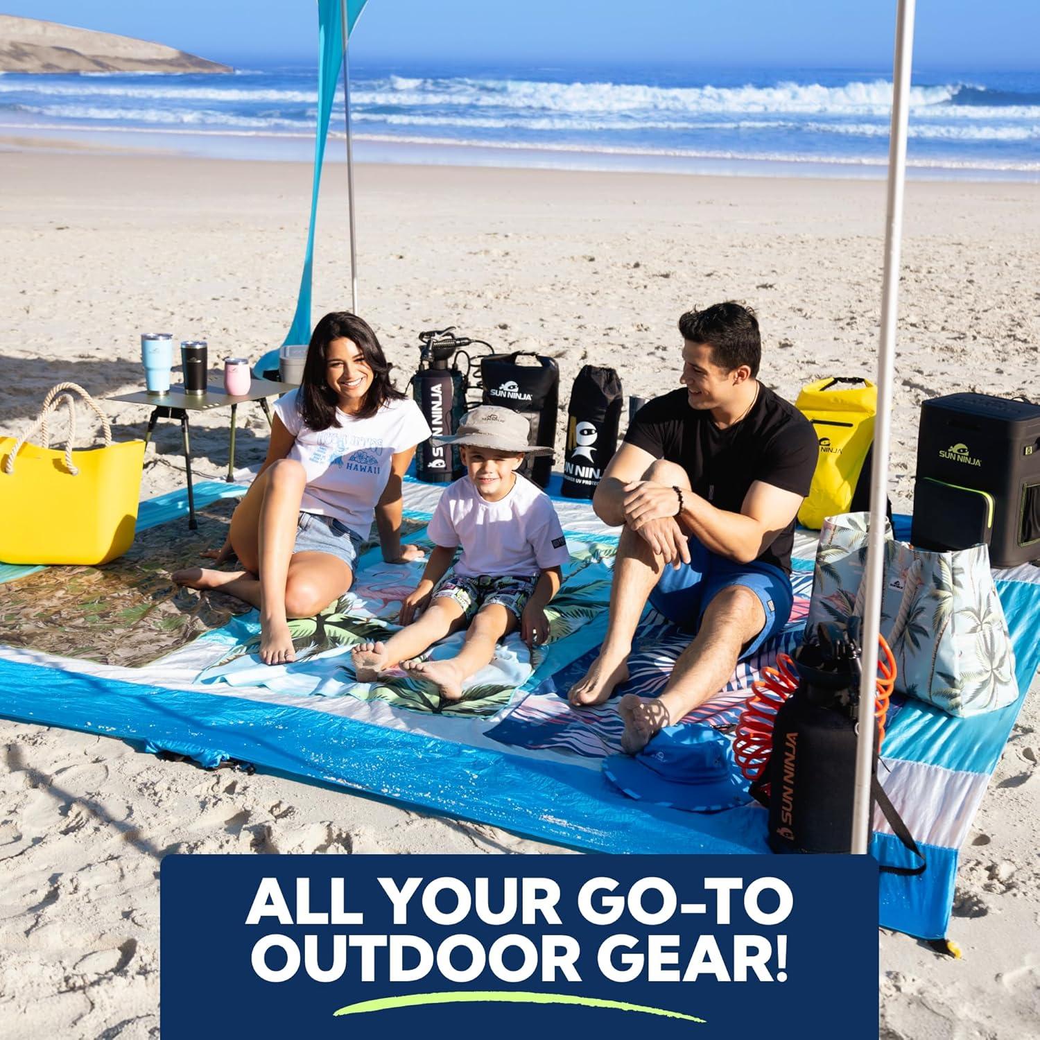 SUN NINJA 7x7.5 FT Pop-Up Beach Tent with Sand Shovel, Pegs & Stability Poles – Royal Blue Sun Shelter for Beach, Camping & Outdoor Use