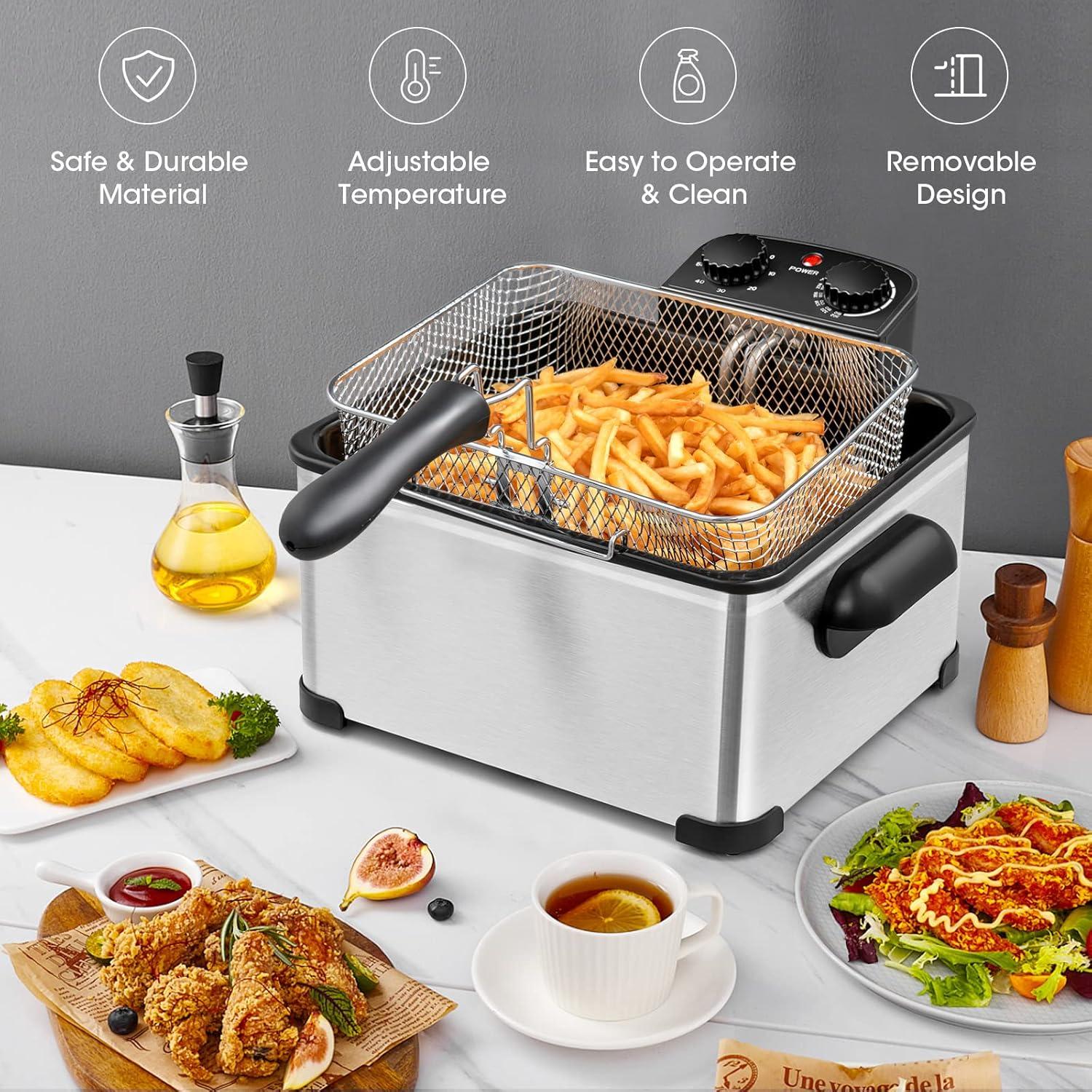 Costway Electric Deep Fryer 5.3 QT/21-Cup Stainless Steel 1700W with Triple Basket