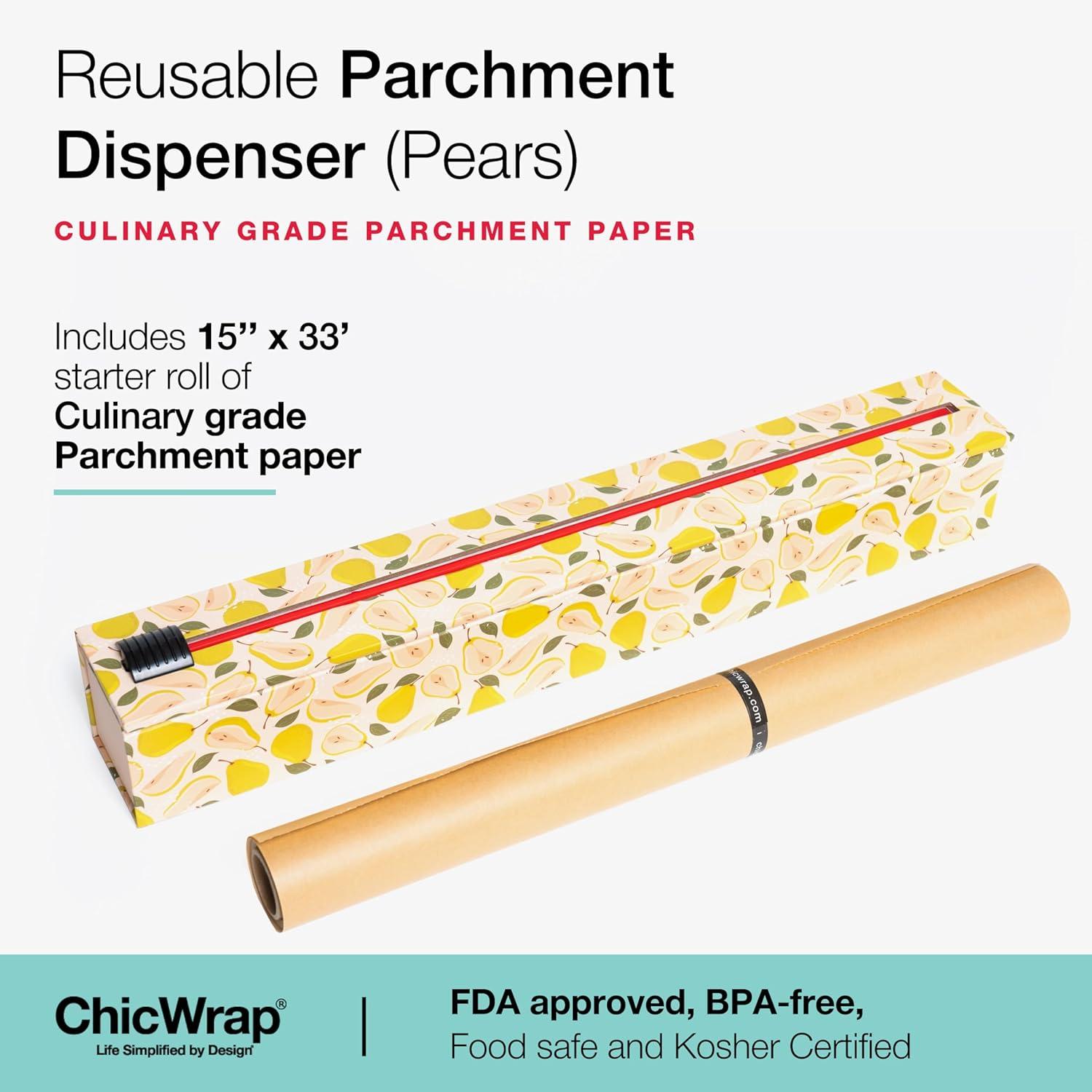 ChicWrap Baker's Tools Parchment Paper Dispenser with 15x 41 Sq. Ft Roll of Culinary Grade Parchment Paper