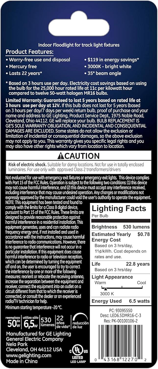 Warm White Dimmable LED MR16 GU5.3 Light Bulbs, 50-Watt Replacement (3-Pack)