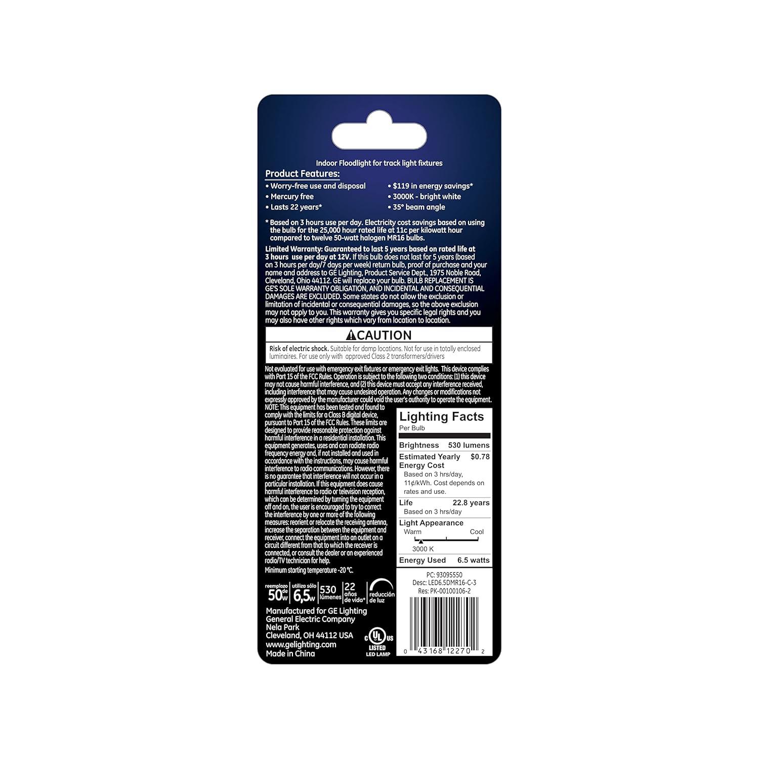 Warm White Dimmable LED MR16 GU5.3 Light Bulbs, 50-Watt Replacement (3-Pack)