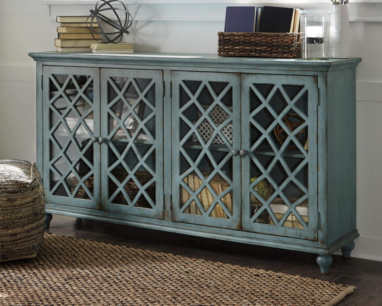 Ashley Furniture Mirimyn Engineered Wood Accent Cabinet in Antique Teal