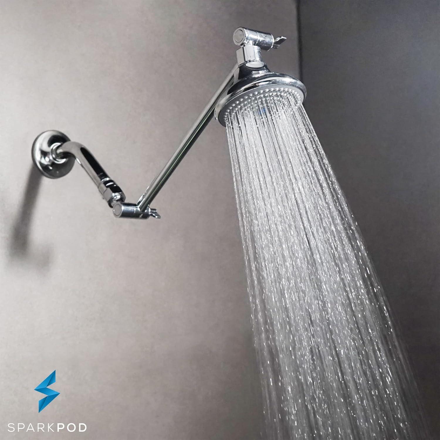 SparkPod 11" Solid Brass Shower Arm Extension - Easily Adjustable with Universal Connection to Showerheads (Luxury Polished Chrome)