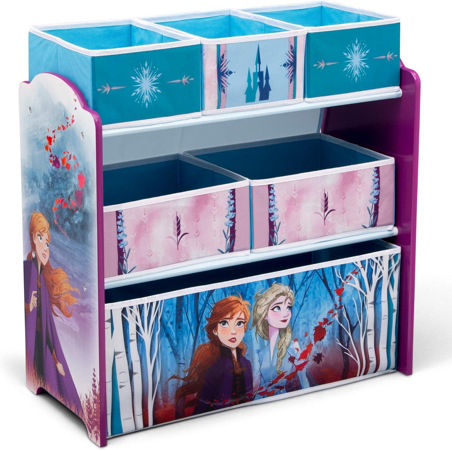 Disney Frozen II 6-Bin Kids' Toy Organizer with Wood Frame