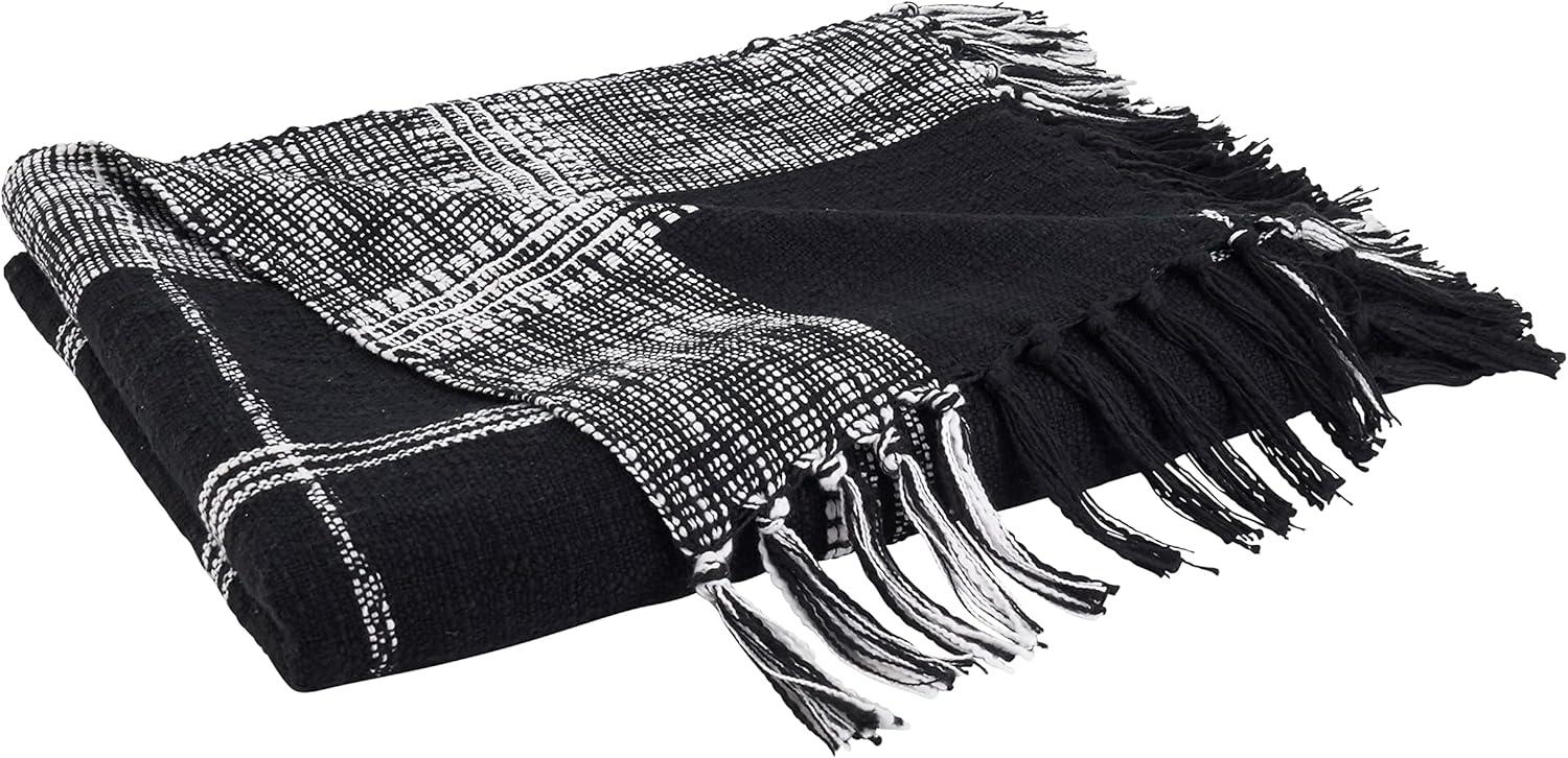 50"x70" Oversized Plaid Cotton Throw Blanket Natural - Saro Lifestyle: Hand Wash, Traditional Style, All Ages