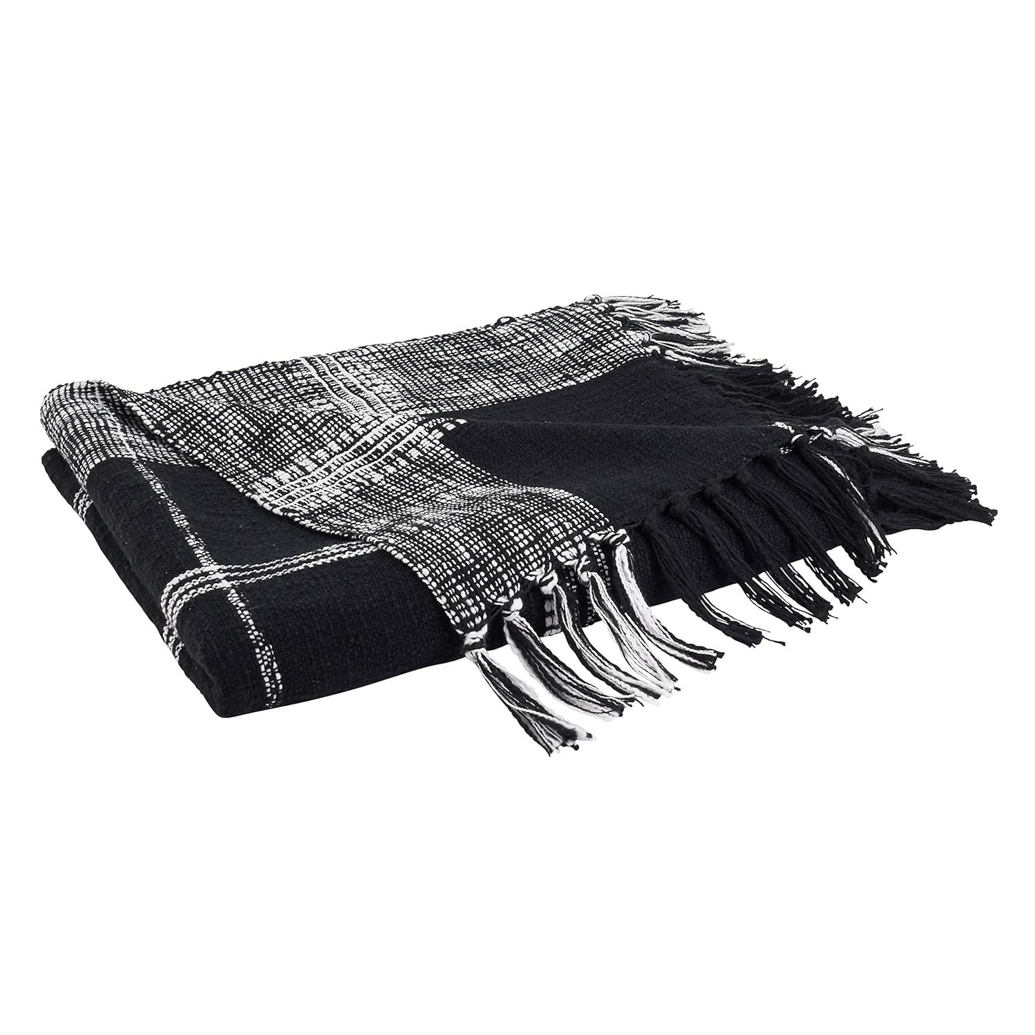 50"x70" Oversized Plaid Cotton Throw Blanket Natural - Saro Lifestyle: Hand Wash, Traditional Style, All Ages