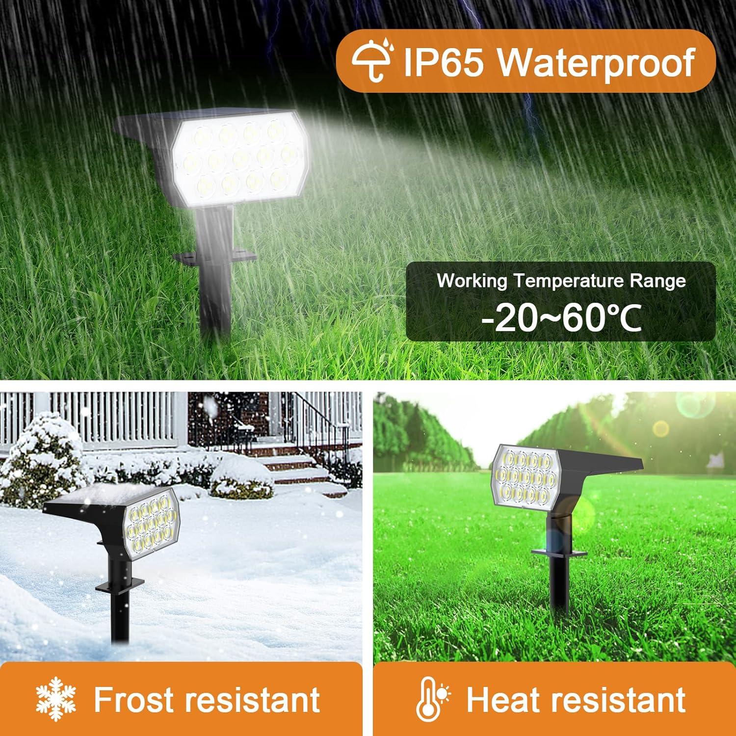 Solar Spot Lights Outdoor, [6 Pack/52 LED/3 Modes] 2-in-1 Solar Landscape Spotlights, Solar Powered Security Lights, IP65 Waterproof Wall Lights for Walkway Yard Garden Driveway(Cool White)