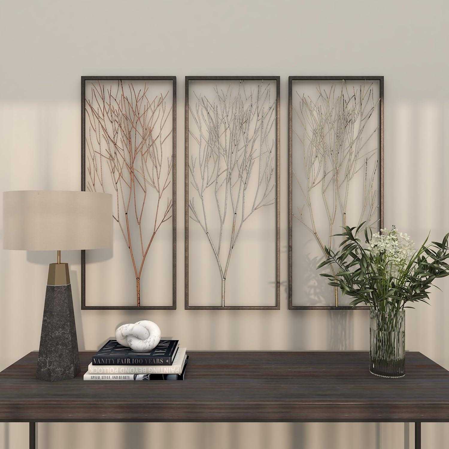 Metal Tree Branch Wall Decor with Black Frame Set of 3 Black - Olivia & May