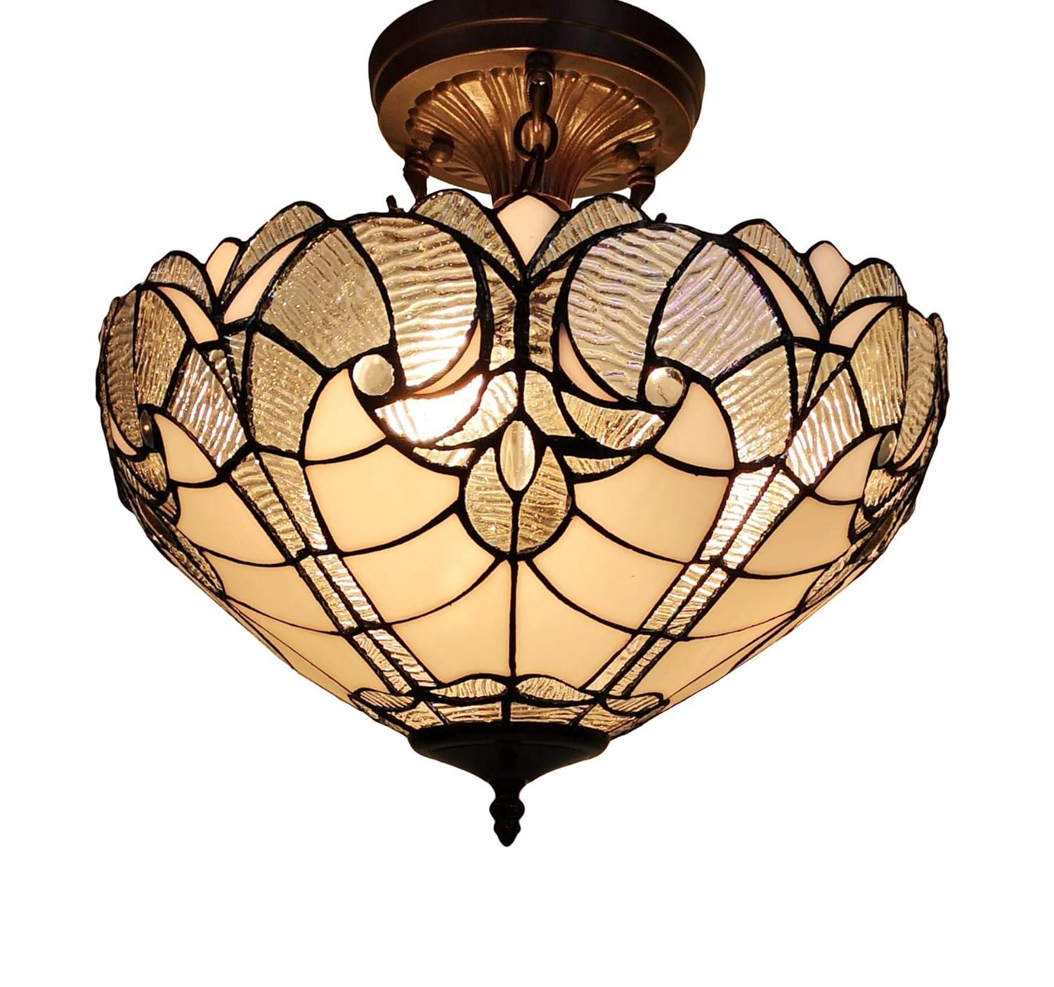 Tiffany Style 2 Light Vintage Semi-Flush Ceiling Lamp - 16" Wide