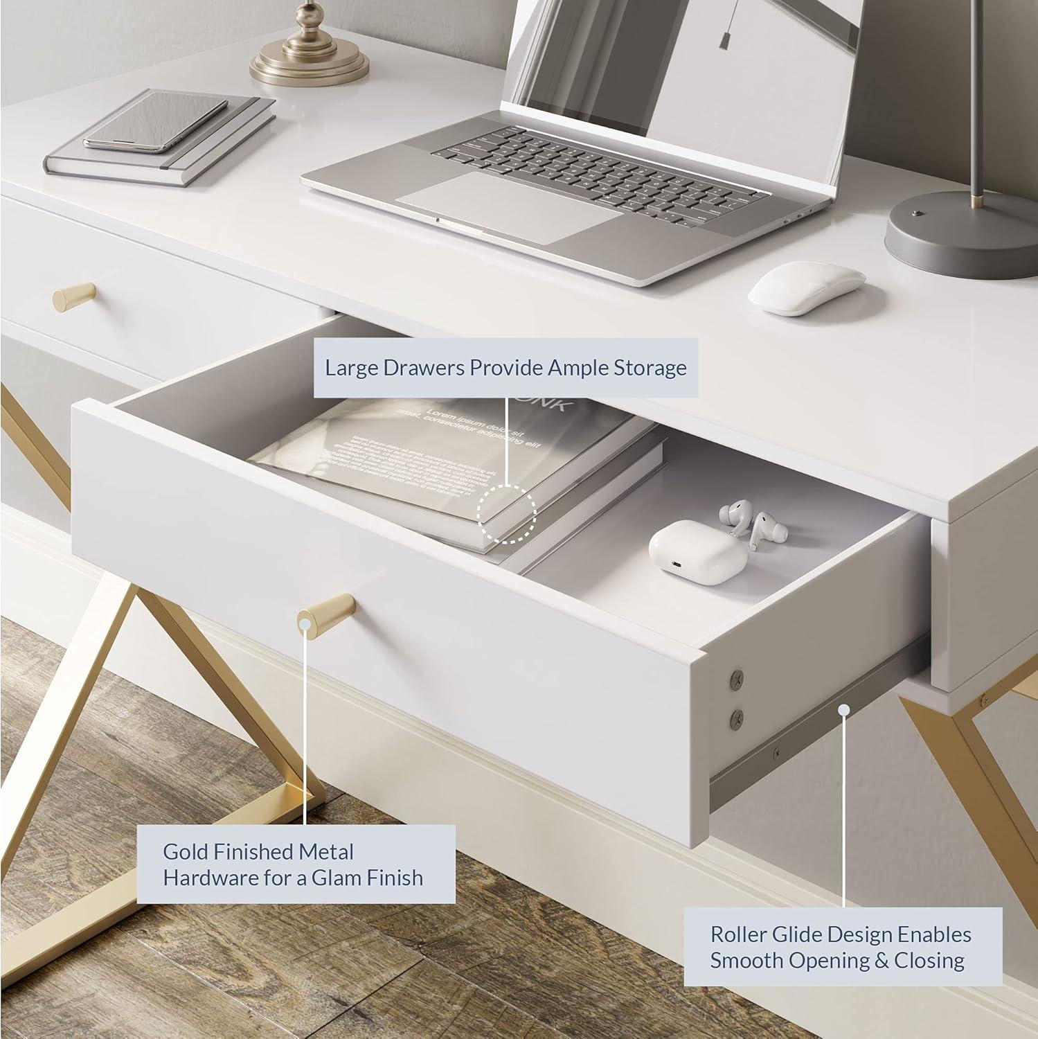 BELLEZE Vanity Table, Home Office Computer Desk - Ellena (White)