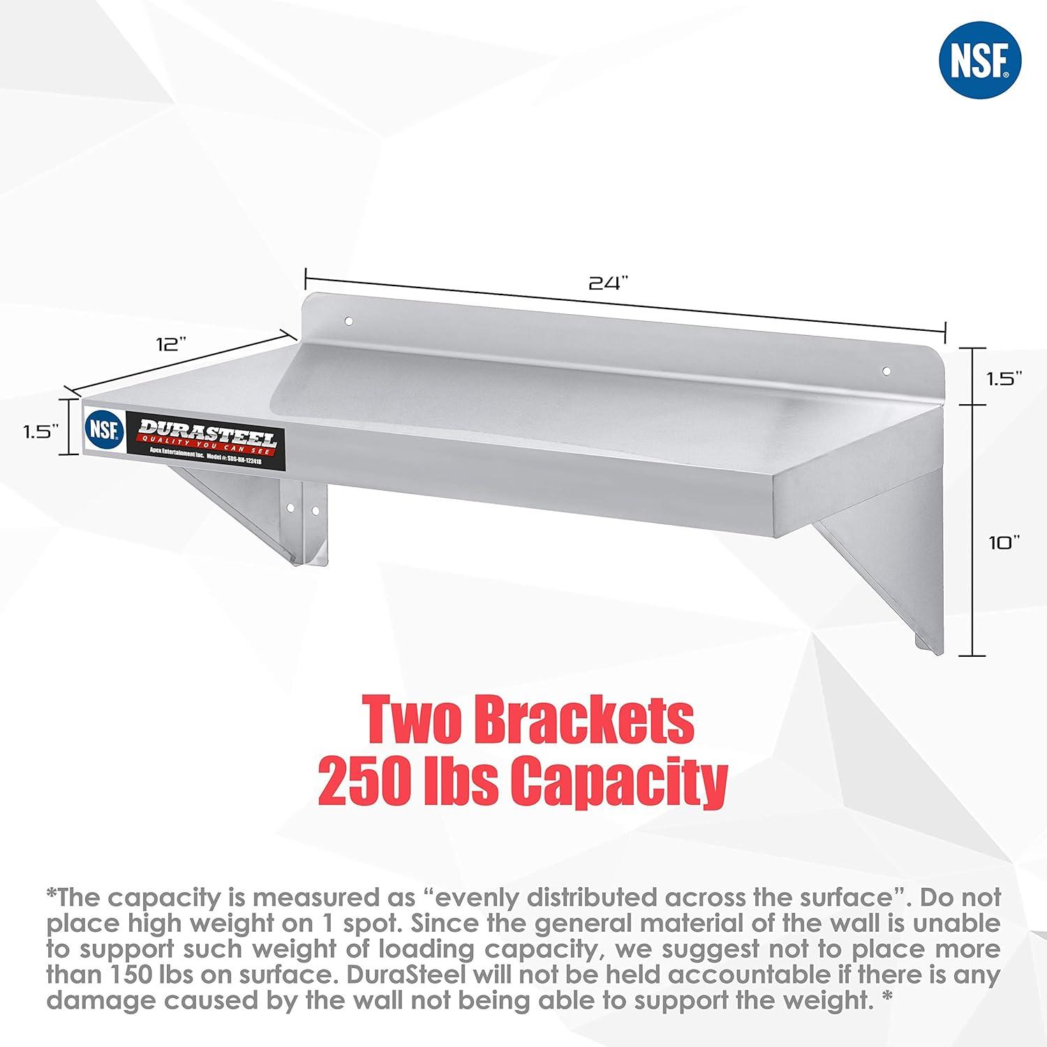 DuraSteel Stainless Steel Wall Shelf - 72" Wide x 14" Deep Commercial Grade - NSF Certified
