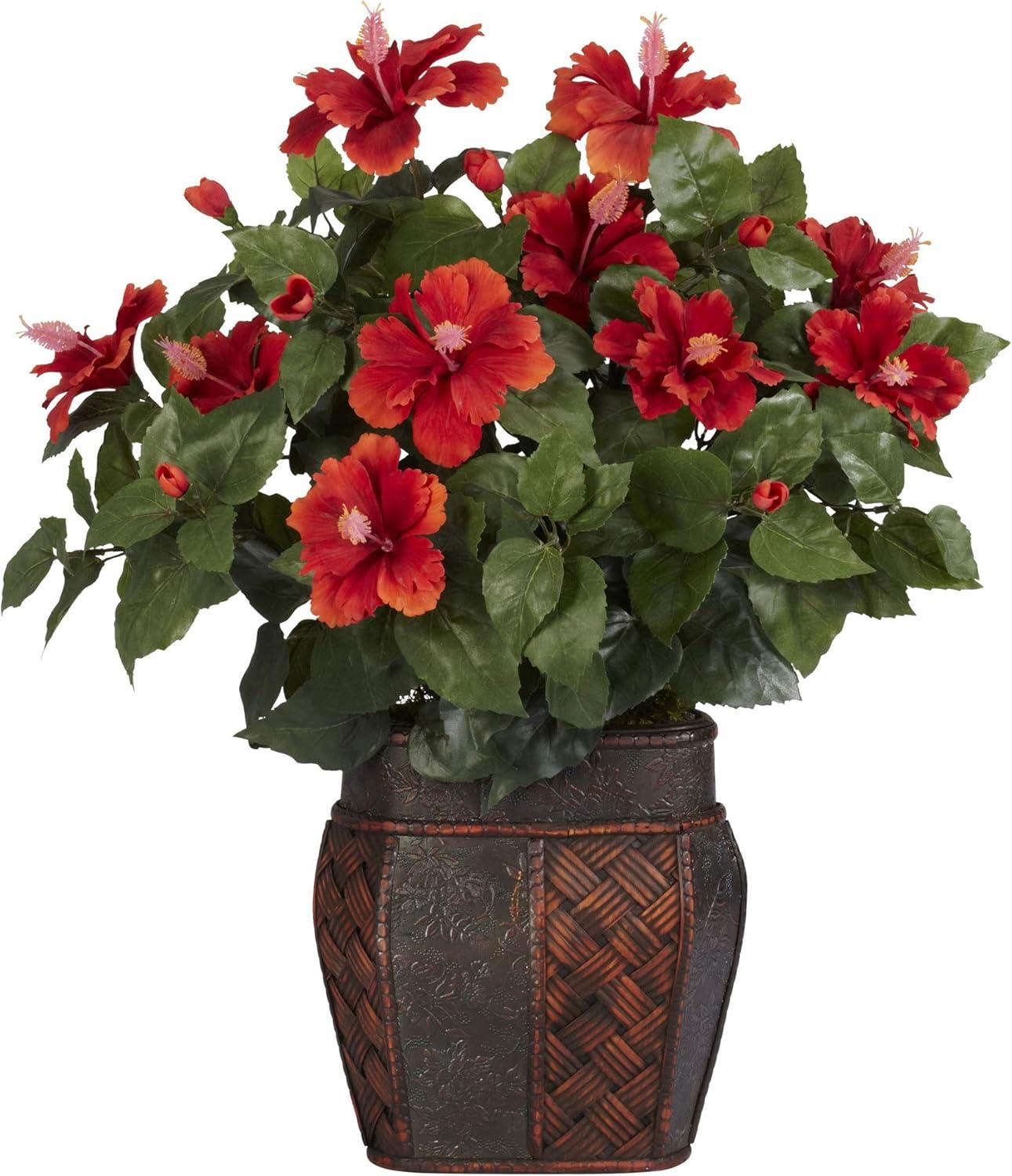 Red Silk Hibiscus with Vase 30" Tabletop Decor