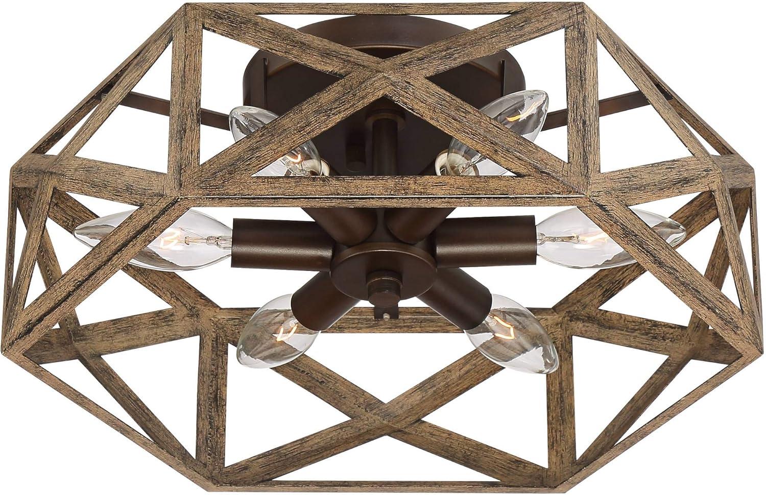 Possini Euro Design Moorcroft Modern Farmhouse Ceiling Light Semi Flush Mount Fixture 14 1/2" Wide Dark Wood Bronze 6-Light Hexagon Frame for Bedroom