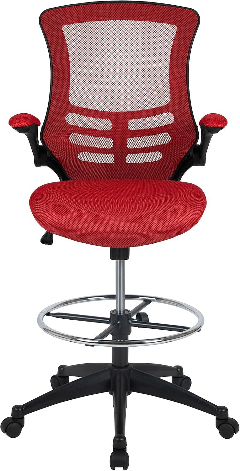 Flash Furniture Mid-Back Mesh Ergonomic Drafting Chair with Adjustable Foot Ring and Flip-Up Arms