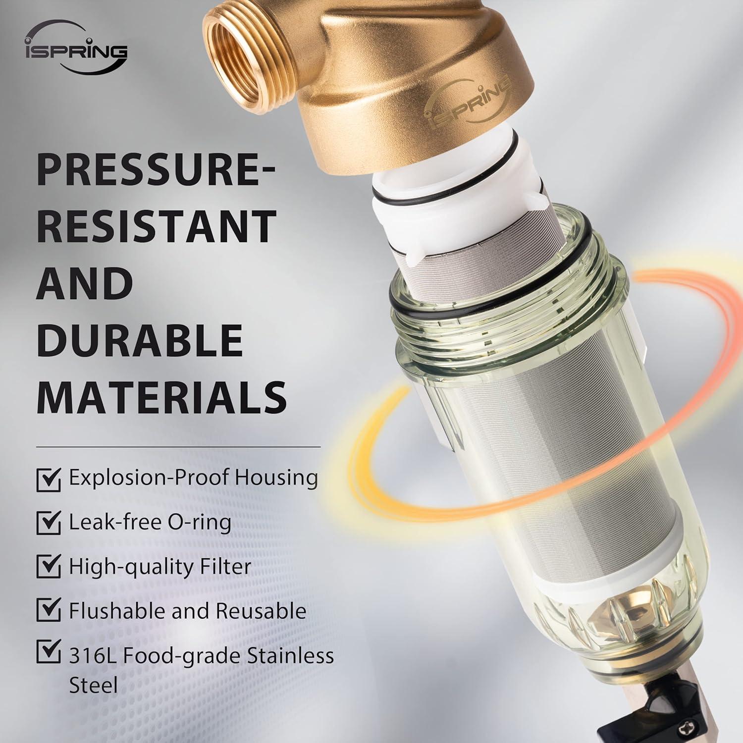 iSpring WSP-50SL Reusable Whole House Spin Down Sediment Water Filter Softener, Includes Siliphos Helps Prevent Scale and Corrosion, 1" MNPT + 3/4" FNPT, 50 Micron