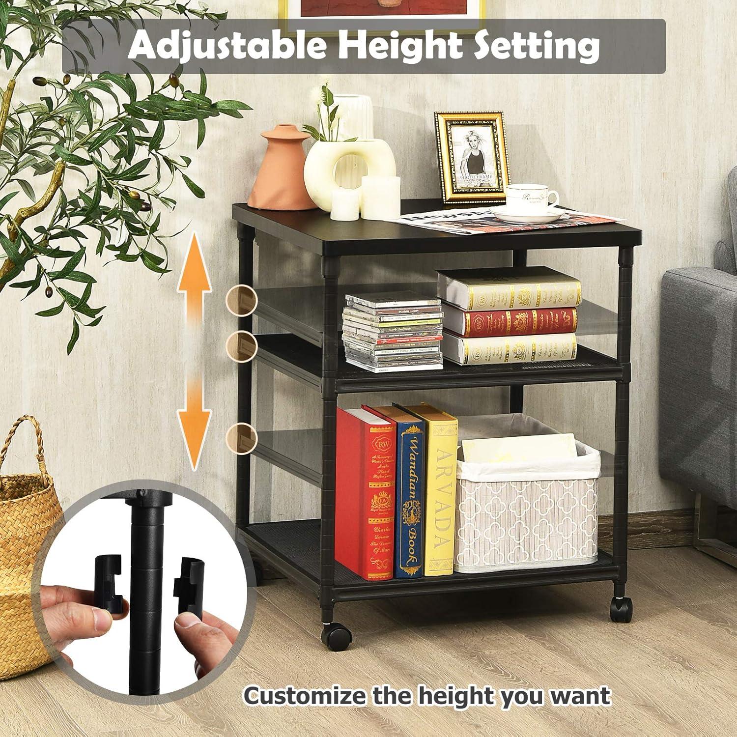 Costway 3-Tier Printer Stand Rolling Fax Cart with Adjustable Shelf & Swivel Wheel Brown/Black