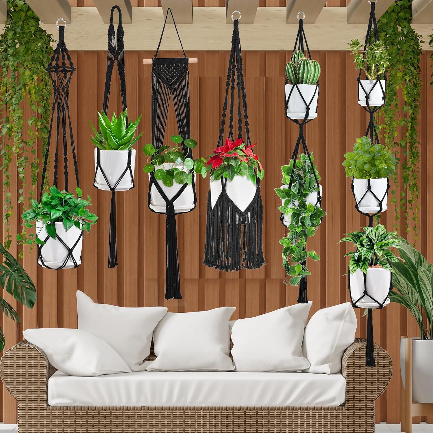 Plant Hangers, 6Pack Hanging for Indoor Plants W/Hangers Kit Handmade Macromay Plant Hangers Indoor Flower Pots