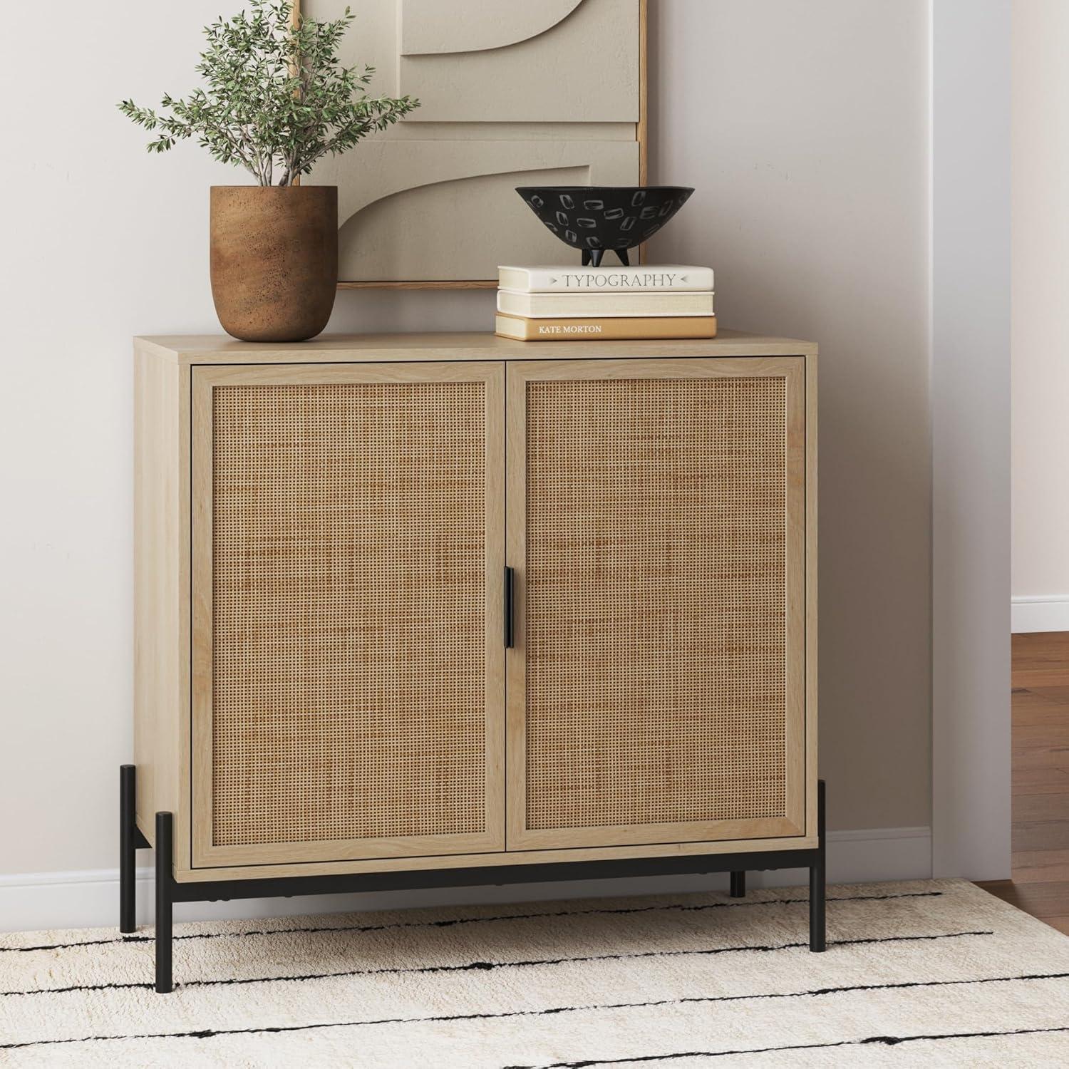 Nathan James Set of 2 Andrew Rattan Storage Cabinet Light Oak