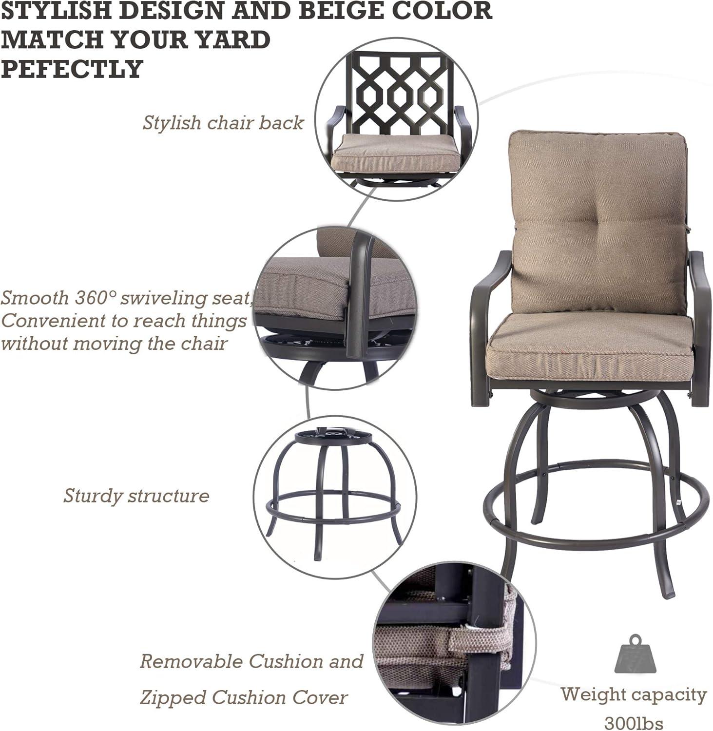 Beige Cushioned Swivel Counter Height Dining Chairs, Set of 2