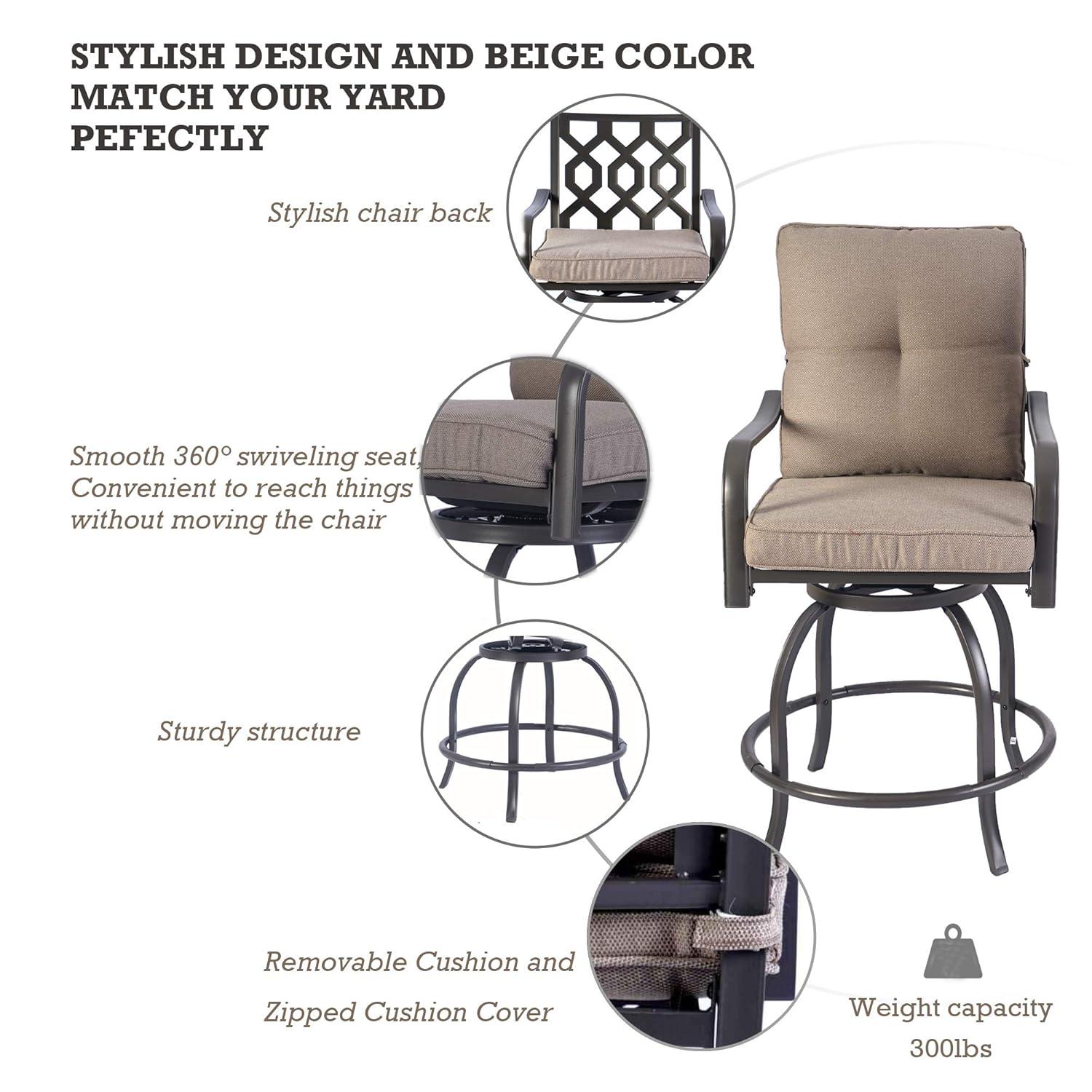 Beige Cushioned Swivel Counter Height Dining Chairs, Set of 2