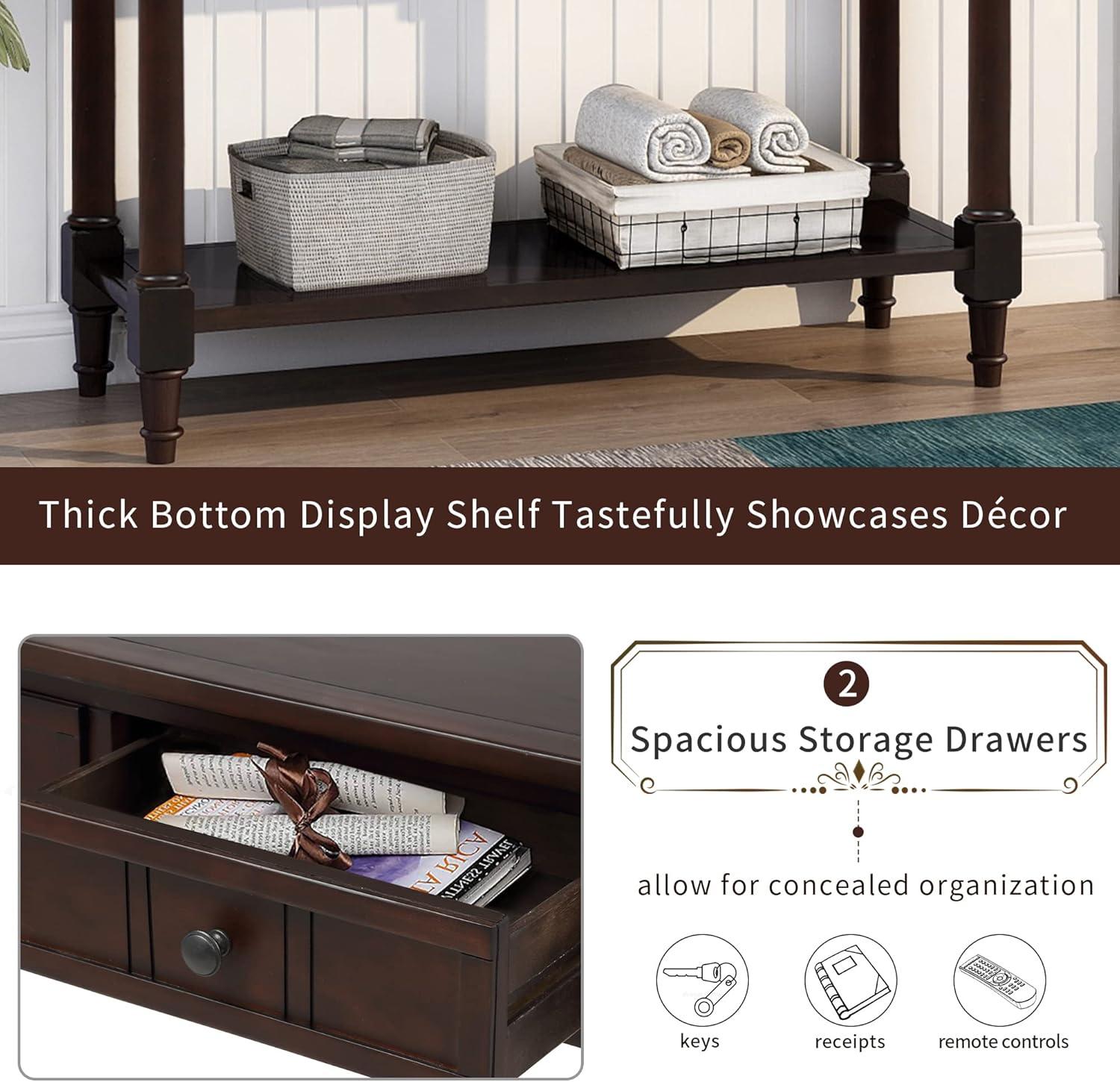 Alcott Hill® Wood Console Table with Two Drawers, Bottom Shelf
