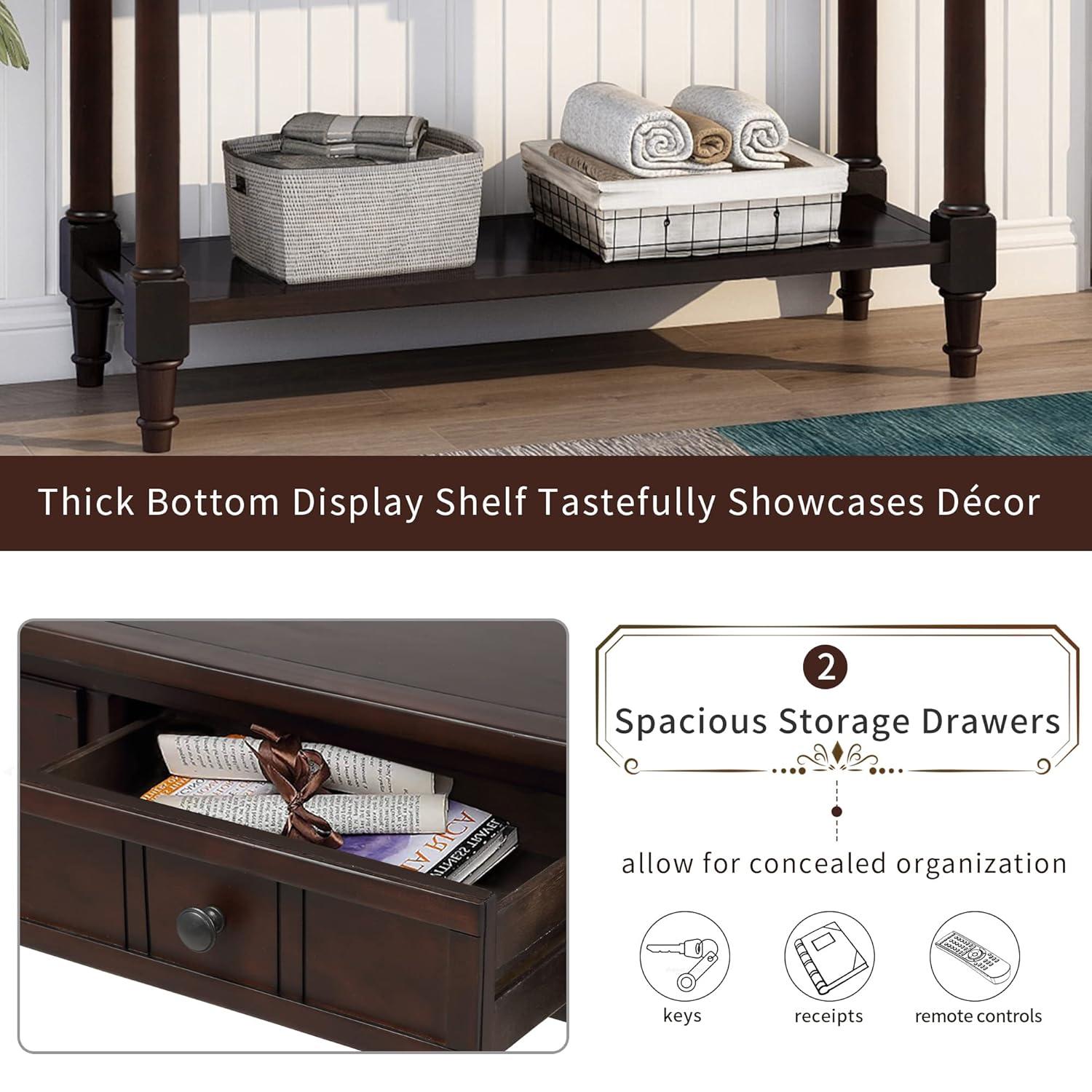Alcott Hill® Wood Console Table with Two Drawers, Bottom Shelf