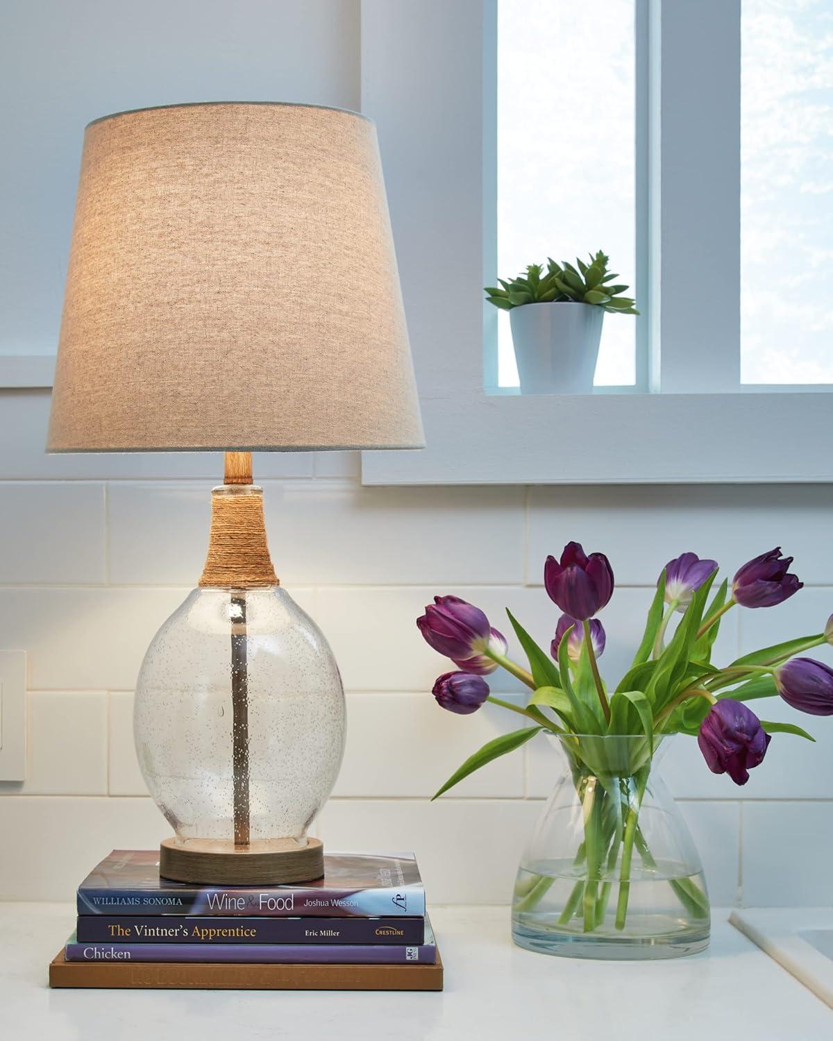 Signature Design by Ashley (Set of 2) Clayleigh Table Lamps Clear/Brown: Seeded Glass, Rope Detail, UL Listed