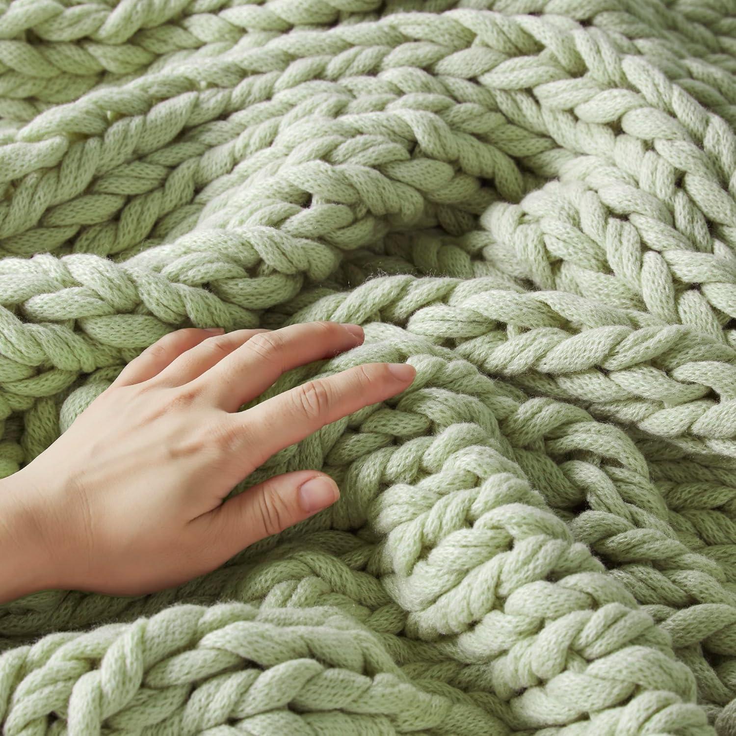50"x60" Chunky Double Knit Handmade Throw Blanket Sage Green - Madison Park