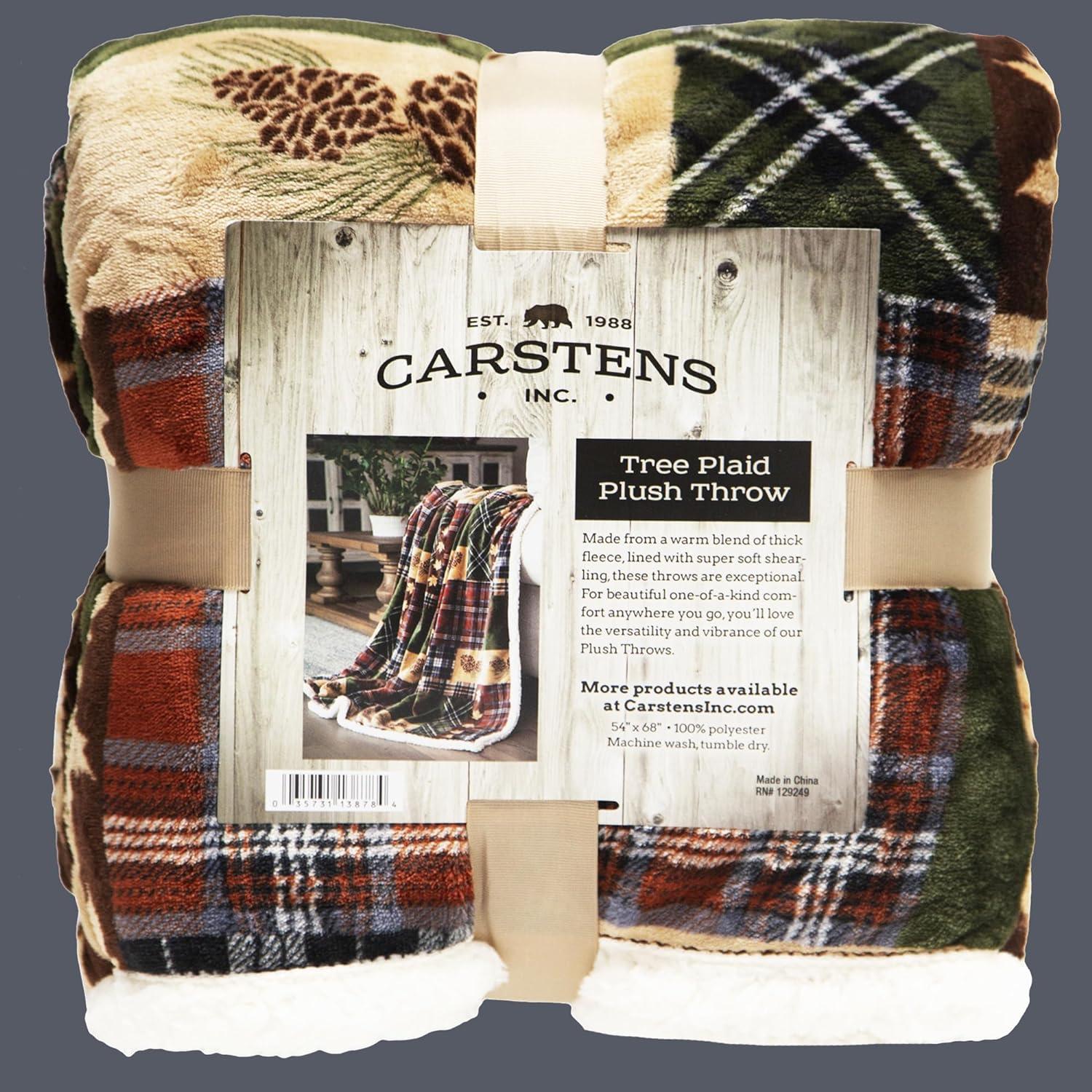 Rustic Cabin Tree Plaid Extra Plush Sherpa Throw Blanket, Large 54" x 68"