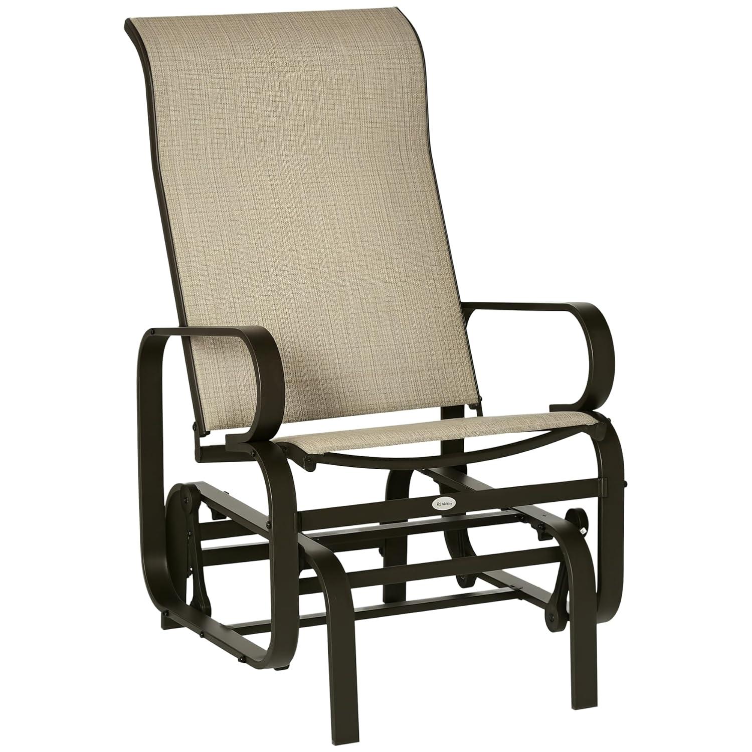 Tan Metal Outdoor Glider Chair with Mesh Fabric