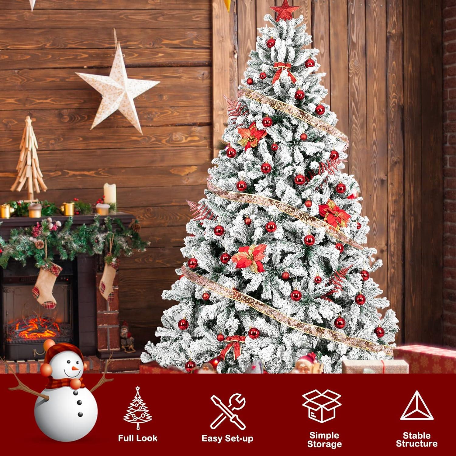 SUGIFT 6ft Snow Flocked Christmas Tree Unlit Holiday Decor