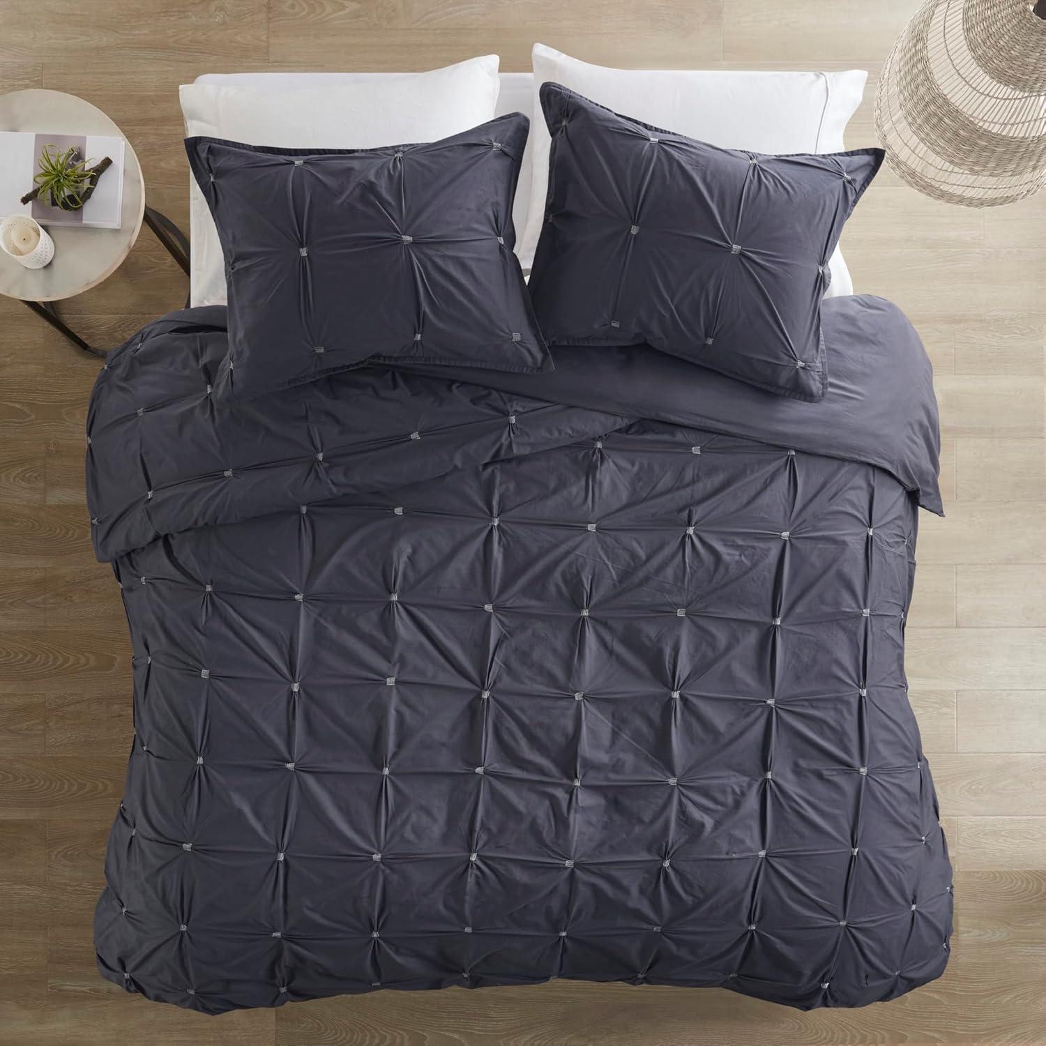 Dasya 3 Piece Elastic Embroidered Cotton Duvet Cover Set