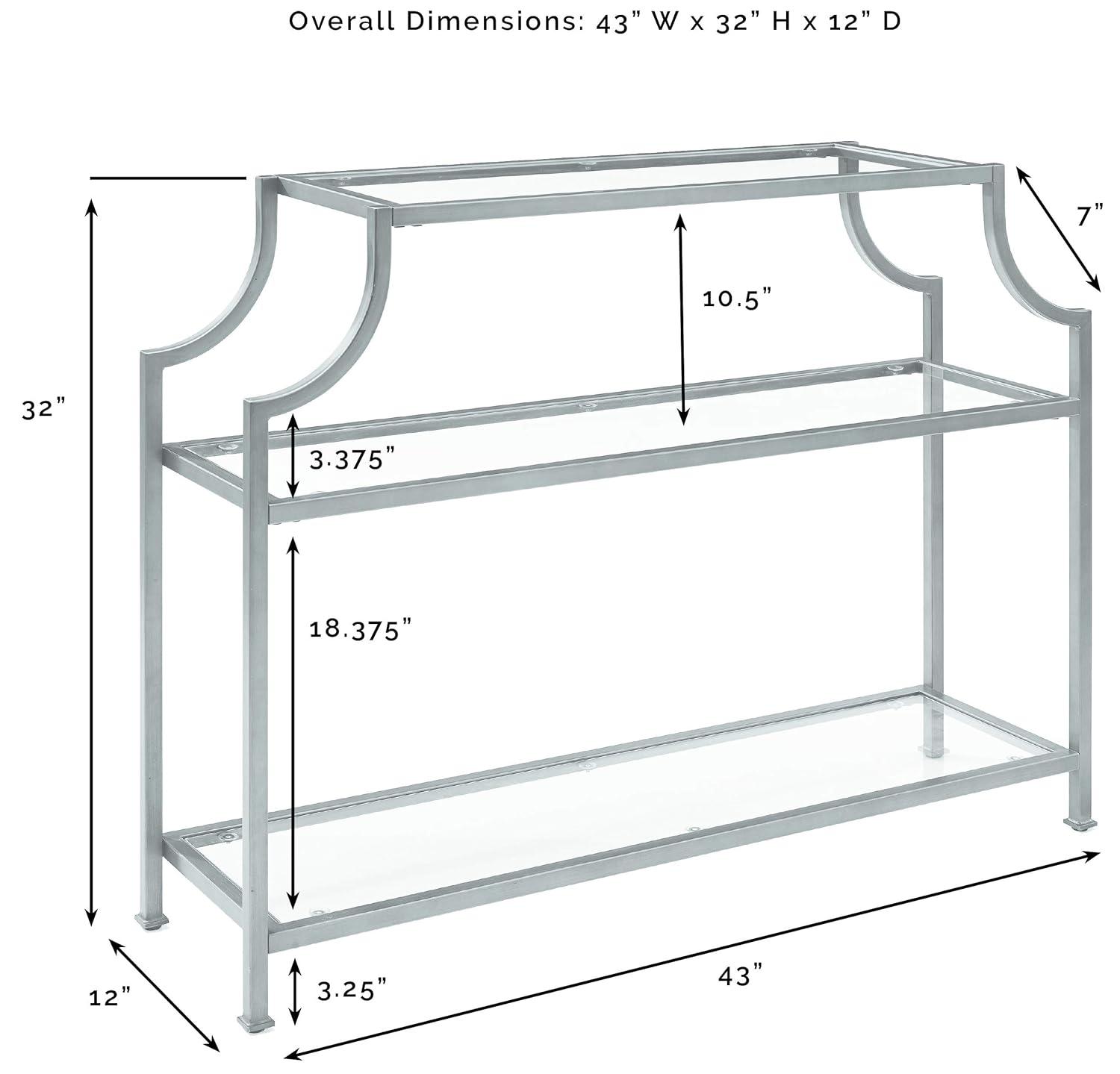 Aimee Console Table - Crosley: Elegant Steel Frame, Clear Glass Top, Fixed Shelf, Entryway Furniture